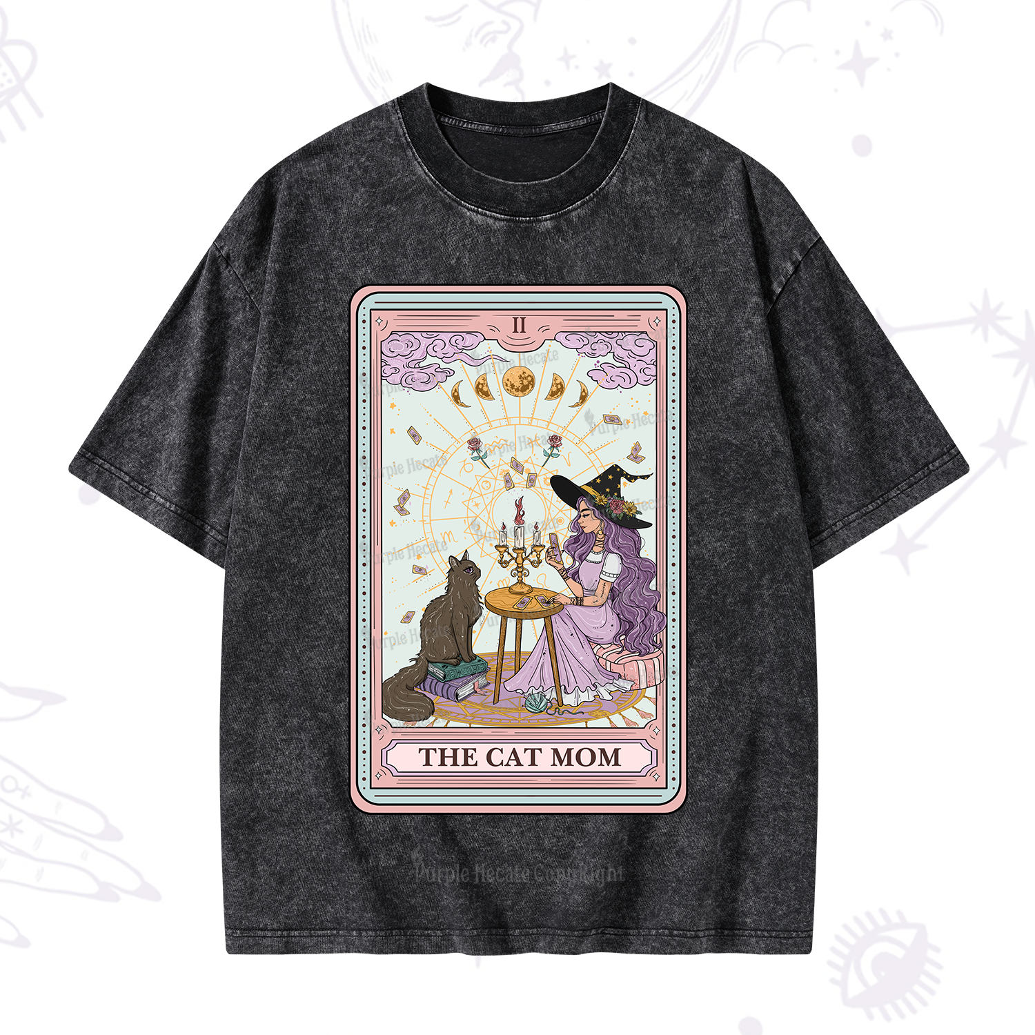 Purplehecate The Cat Witch Mom Tarot Washed T-Shirt