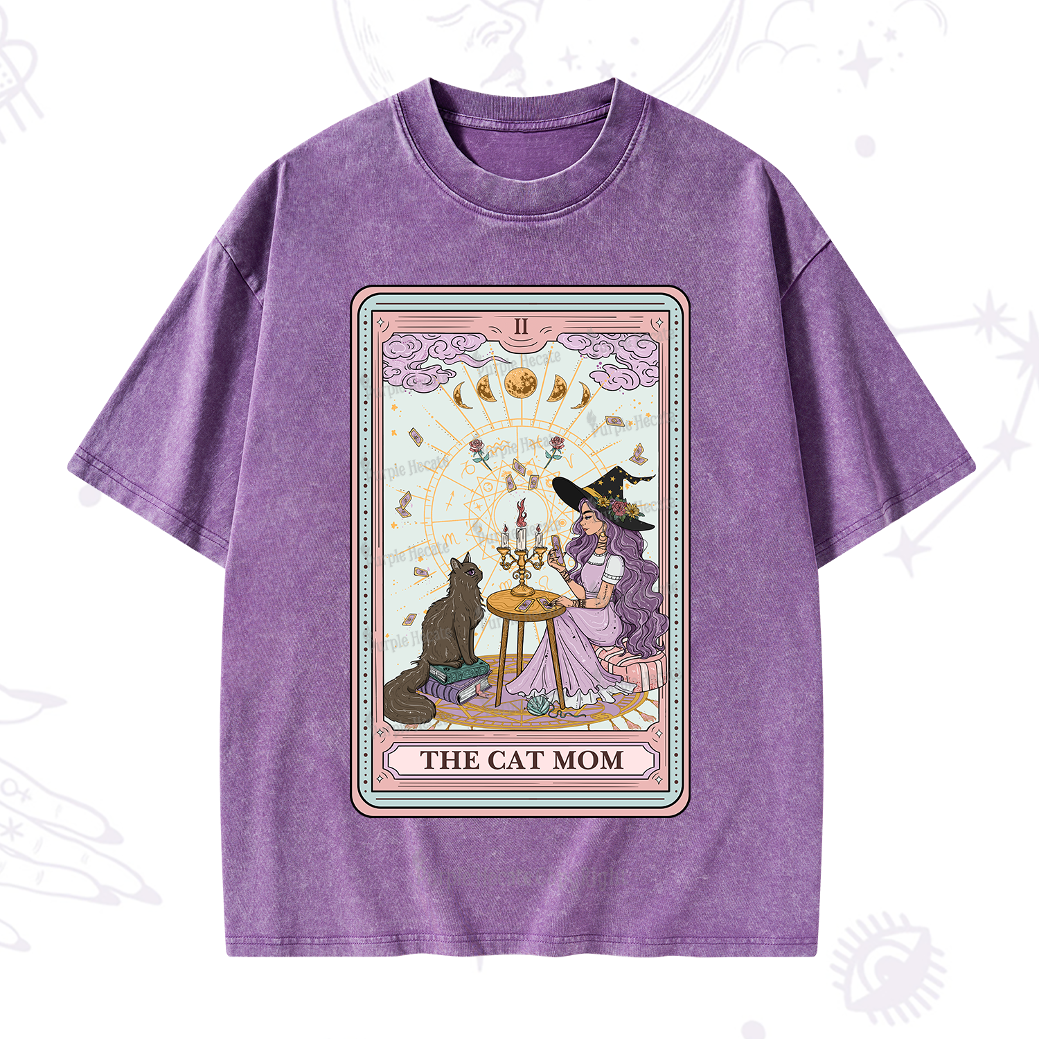 Purplehecate The Cat Witch Mom Tarot Washed T-Shirt