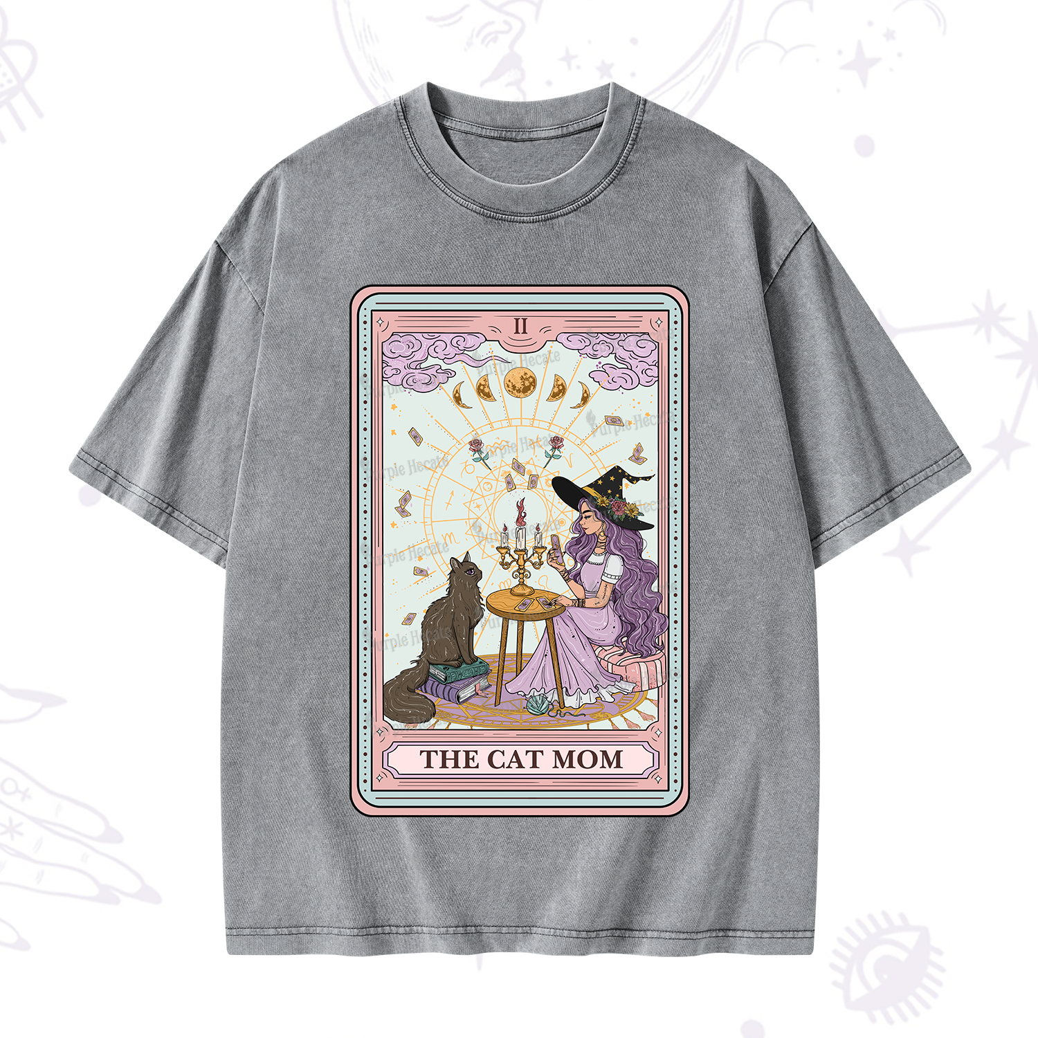 Purplehecate The Cat Witch Mom Tarot Washed T-Shirt