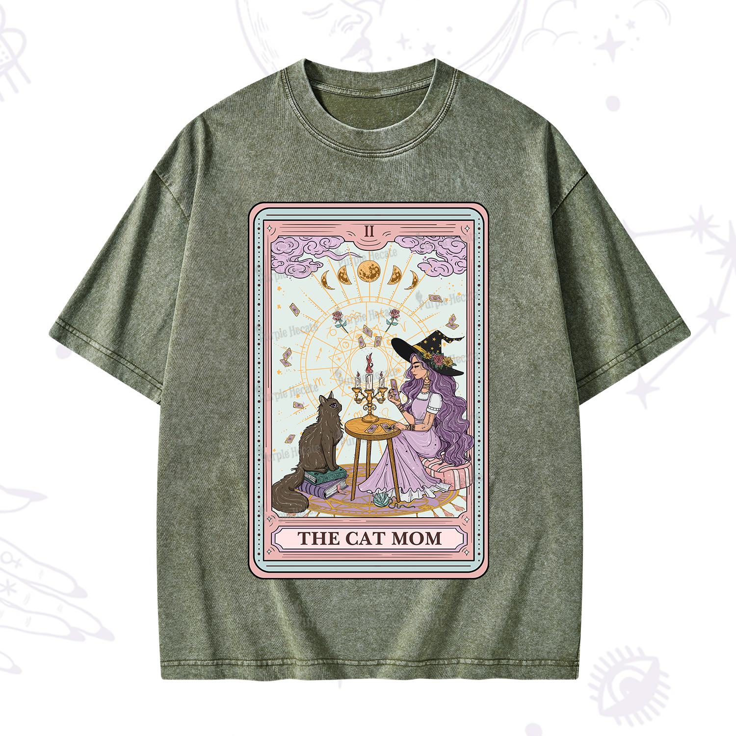 Purplehecate The Cat Witch Mom Tarot Washed T-Shirt
