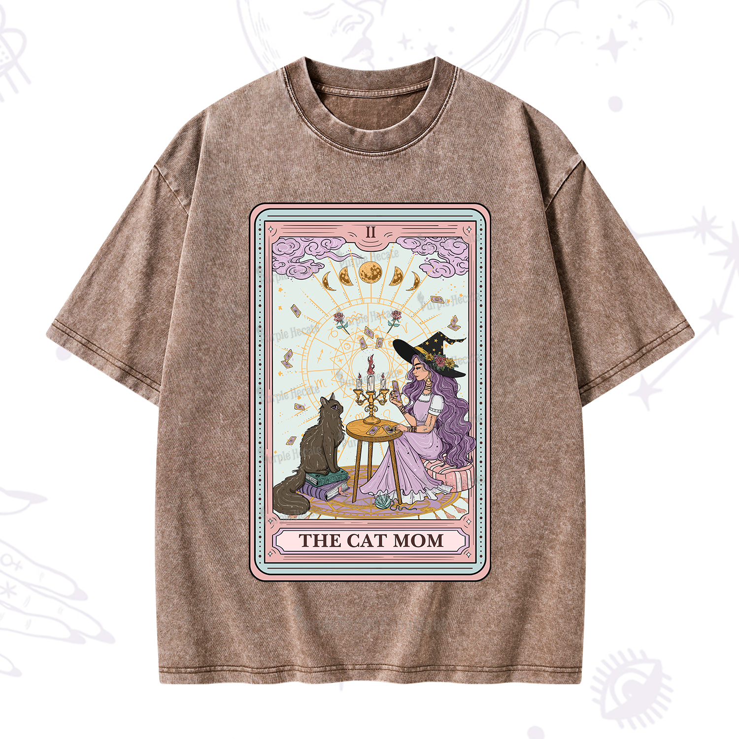 Purplehecate The Cat Witch Mom Tarot Washed T-Shirt