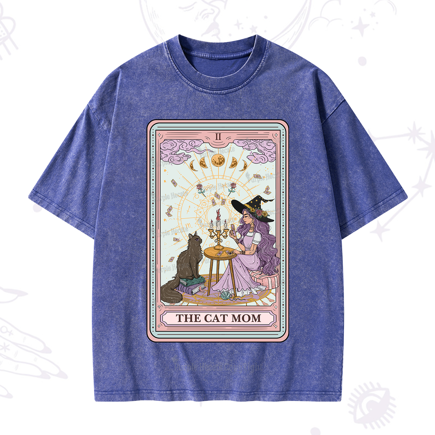 Purplehecate The Cat Witch Mom Tarot Washed T-Shirt