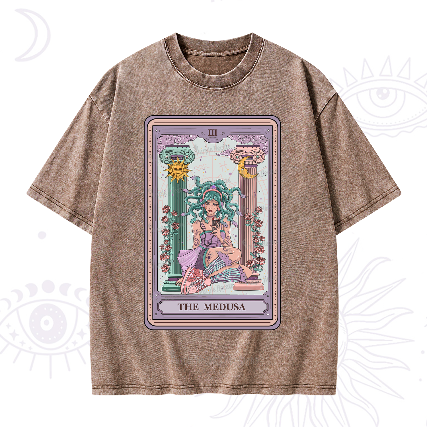Purplehecate The Fashionable Medusa Tarot Card Washed T-Shirt