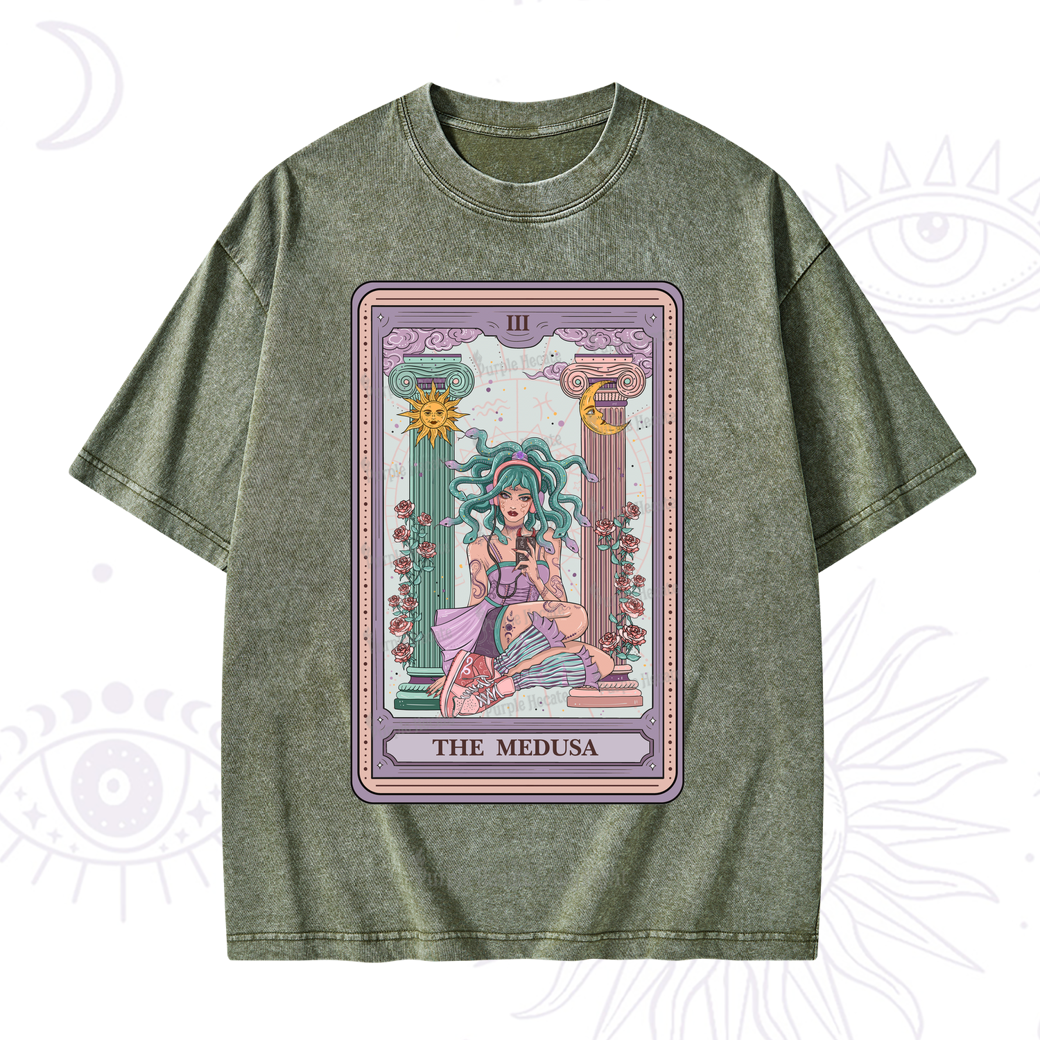 Purplehecate The Fashionable Medusa Tarot Card Washed T-Shirt