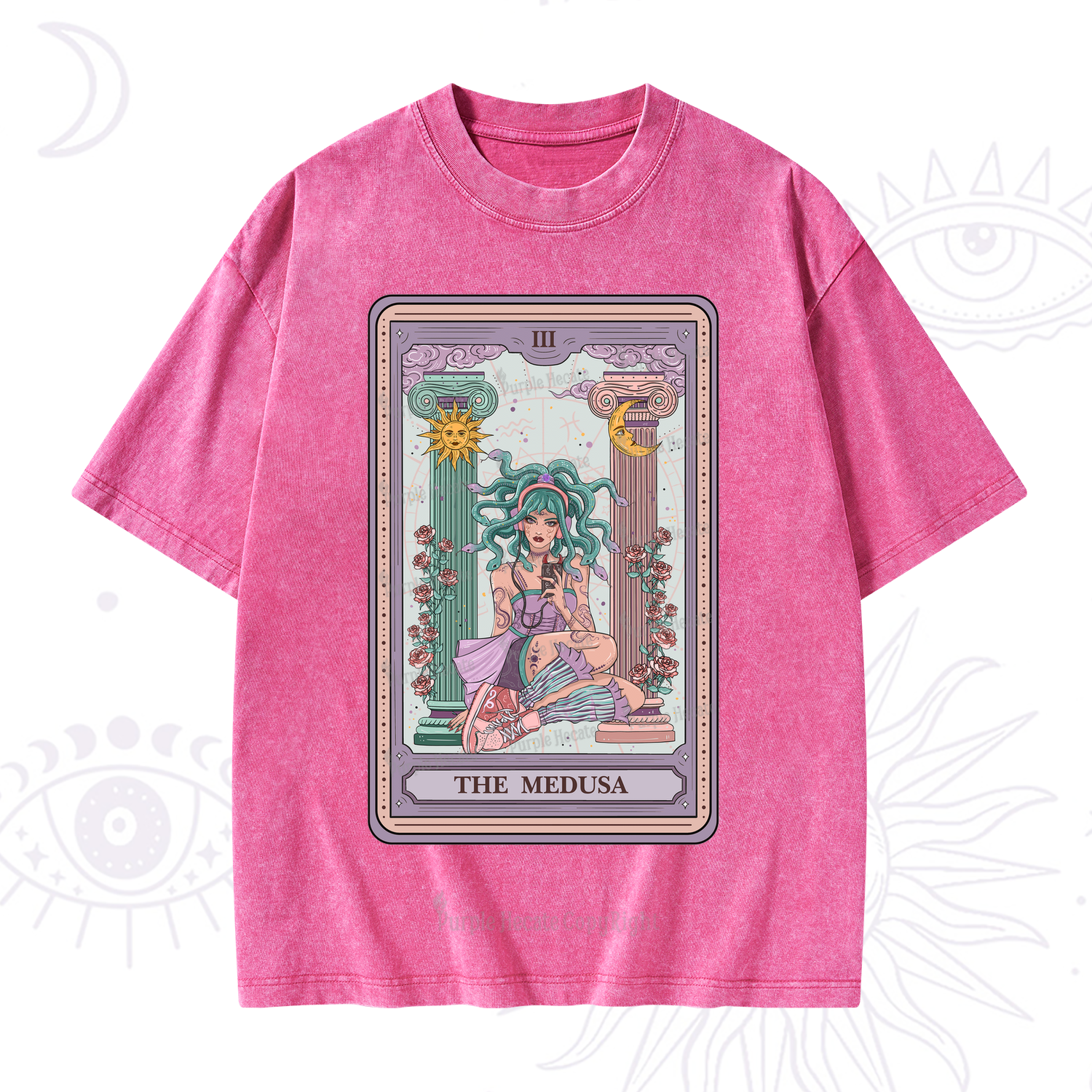 Purplehecate The Fashionable Medusa Tarot Card Washed T-Shirt