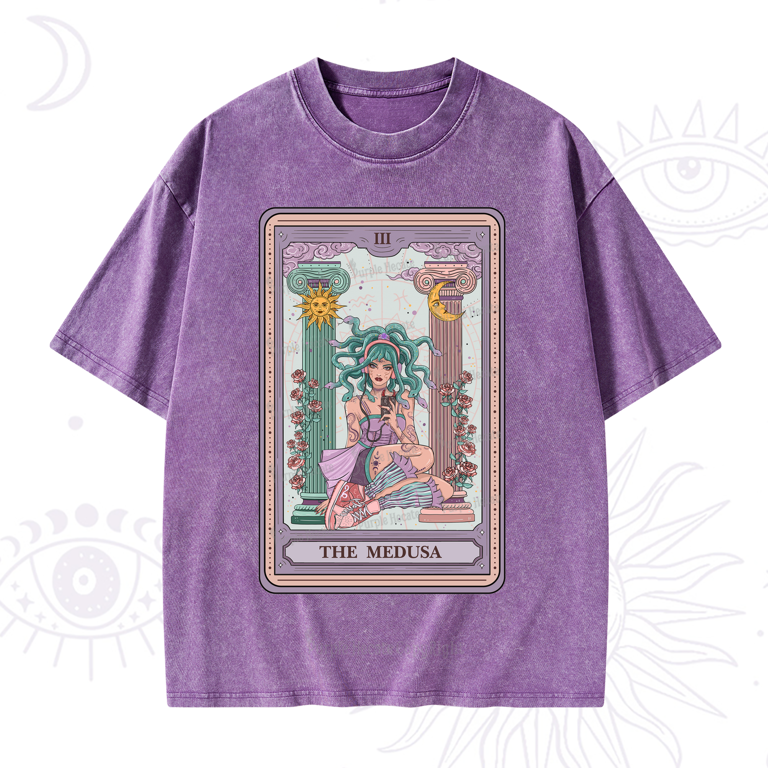 Purplehecate The Fashionable Medusa Tarot Card Washed T-Shirt