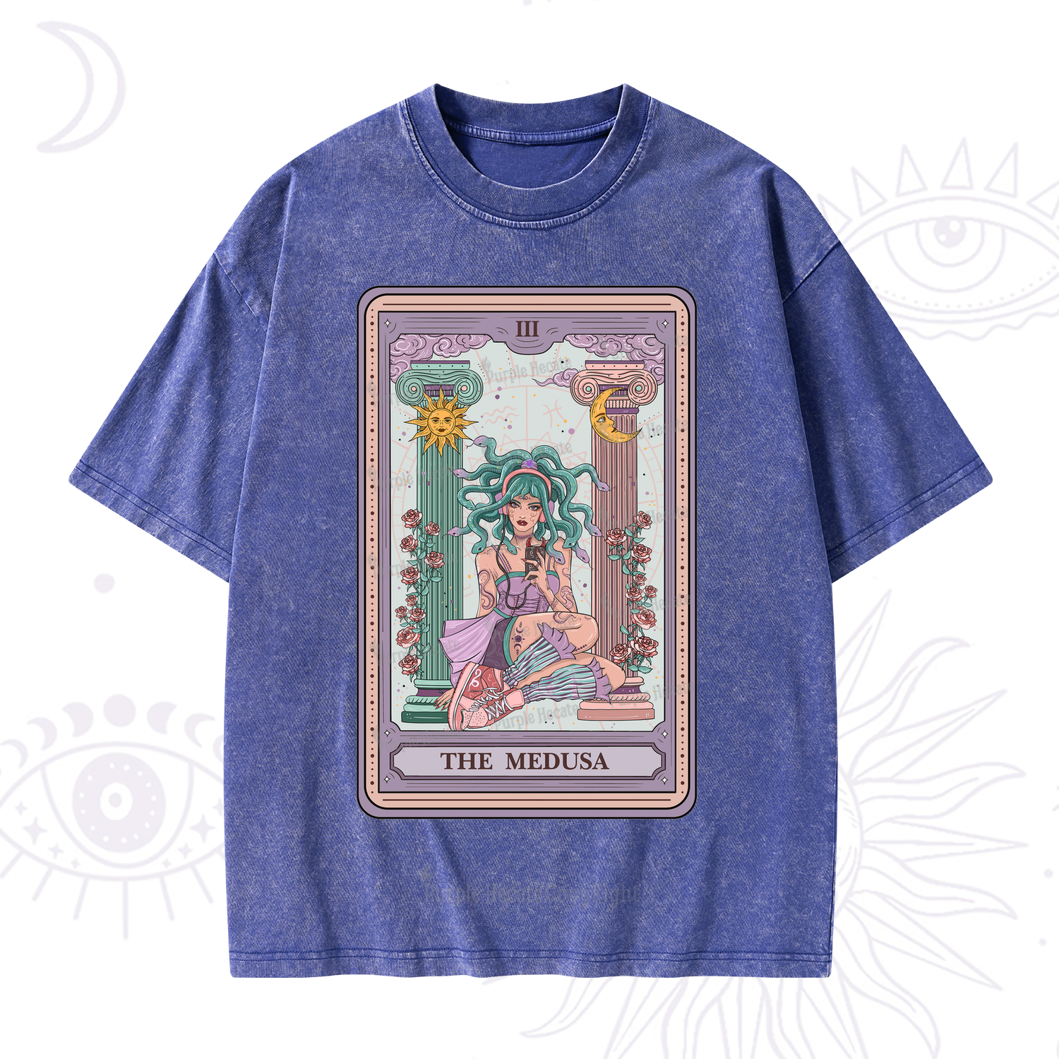 Purplehecate The Fashionable Medusa Tarot Card Washed T-Shirt