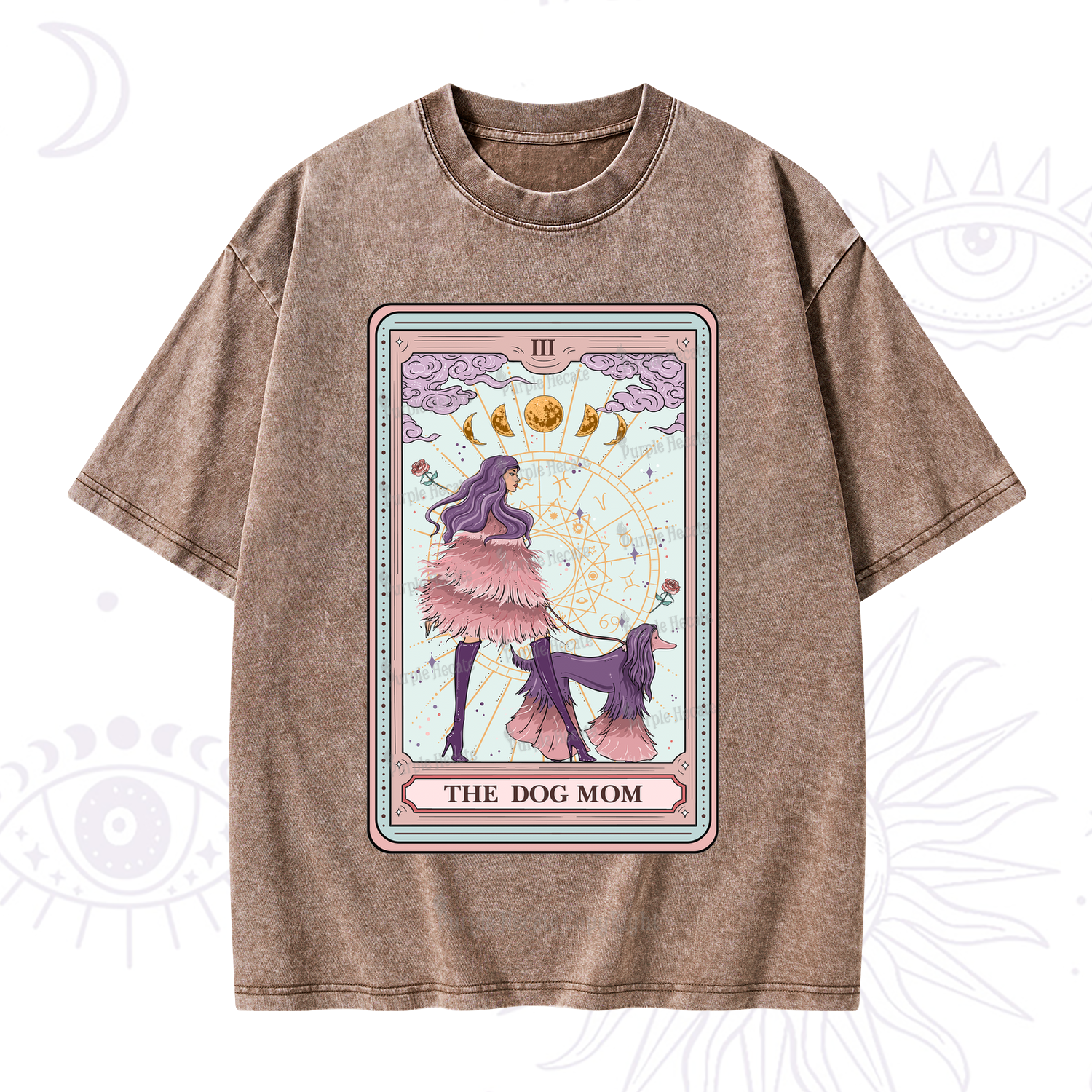 Purplehecate The Fashionable Dog Mom Tarot Card Washed T-Shirt