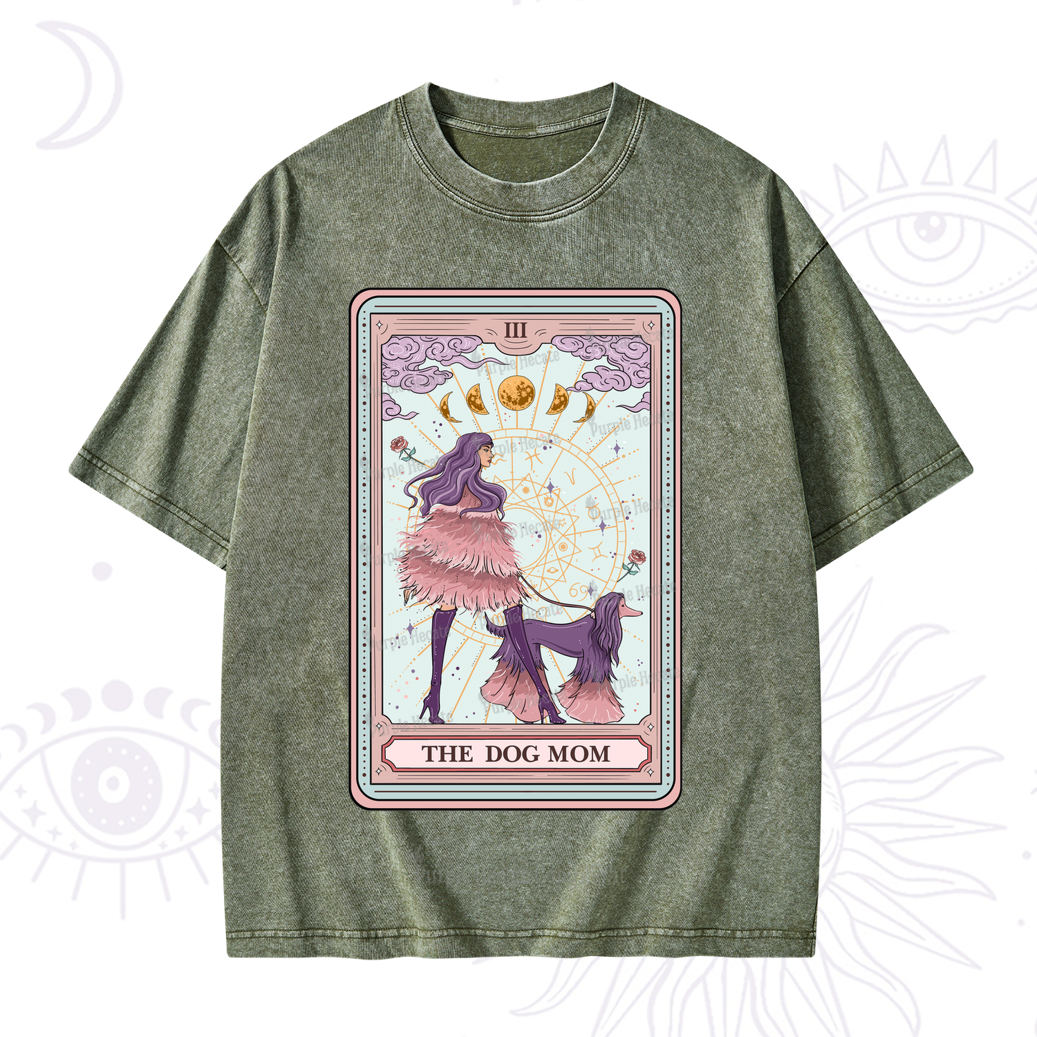 Purplehecate The Fashionable Dog Mom Tarot Card Washed T-Shirt