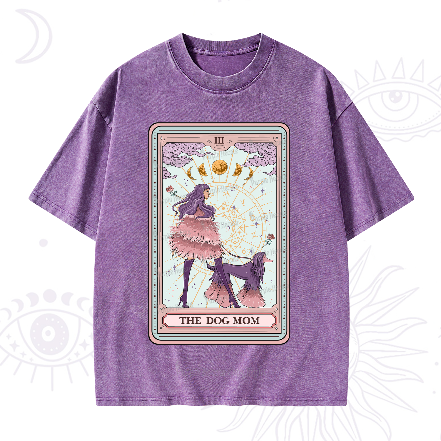 Purplehecate The Fashionable Dog Mom Tarot Card Washed T-Shirt