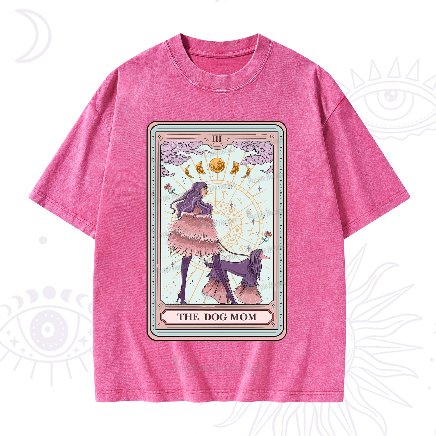 Purplehecate The Fashionable Dog Mom Tarot Card Washed T-Shirt