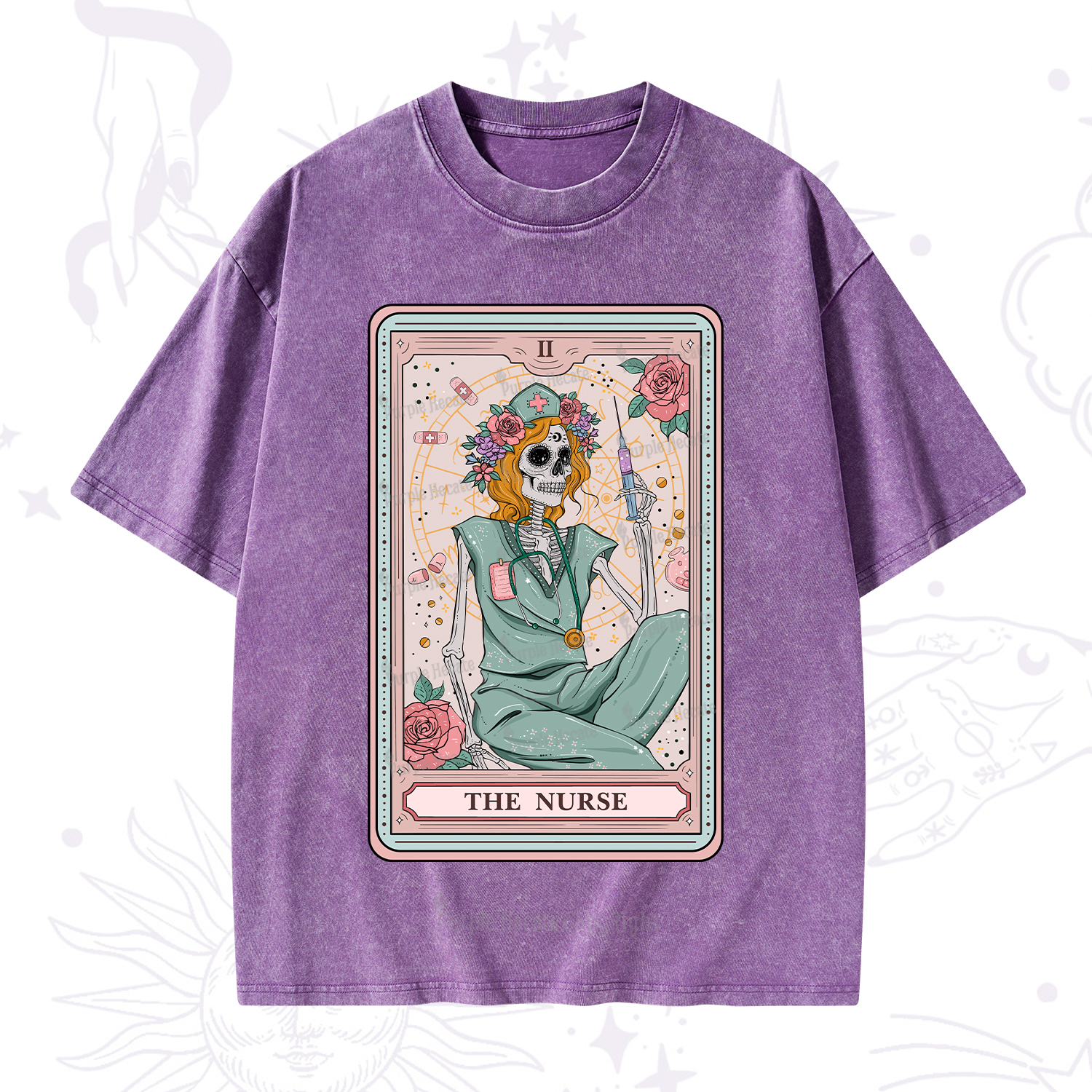 Purplehecate The Nurse Tarot Card Washed T-Shirt
