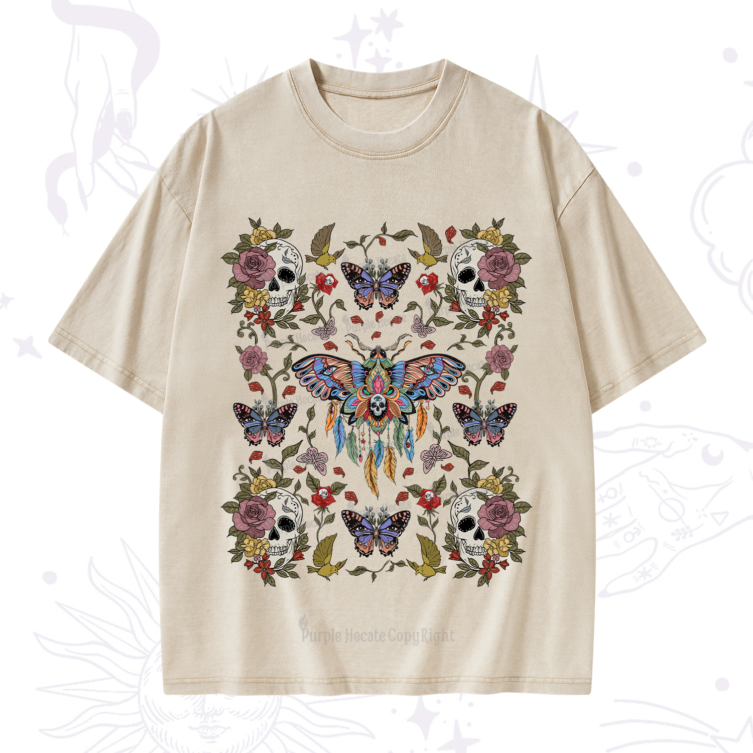 Purplehecate Moths Dancing Washed T-Shirt