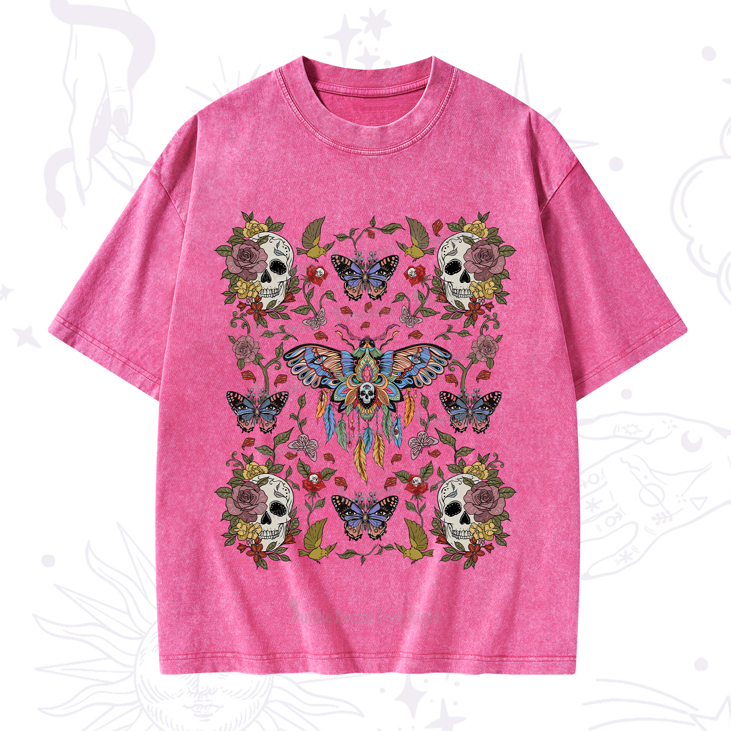 Purplehecate Moths Dancing Washed T-Shirt