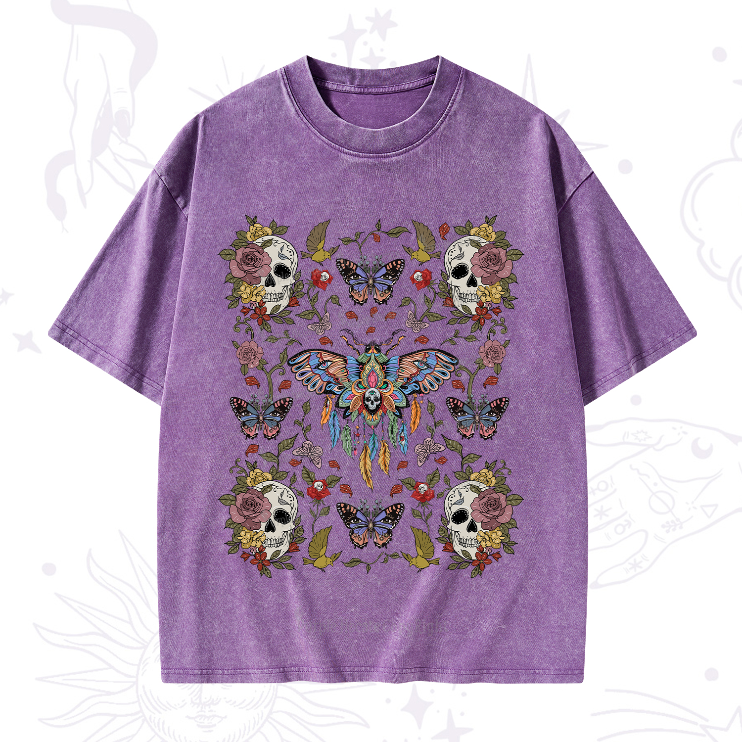 Purplehecate Moths Dancing Washed T-Shirt