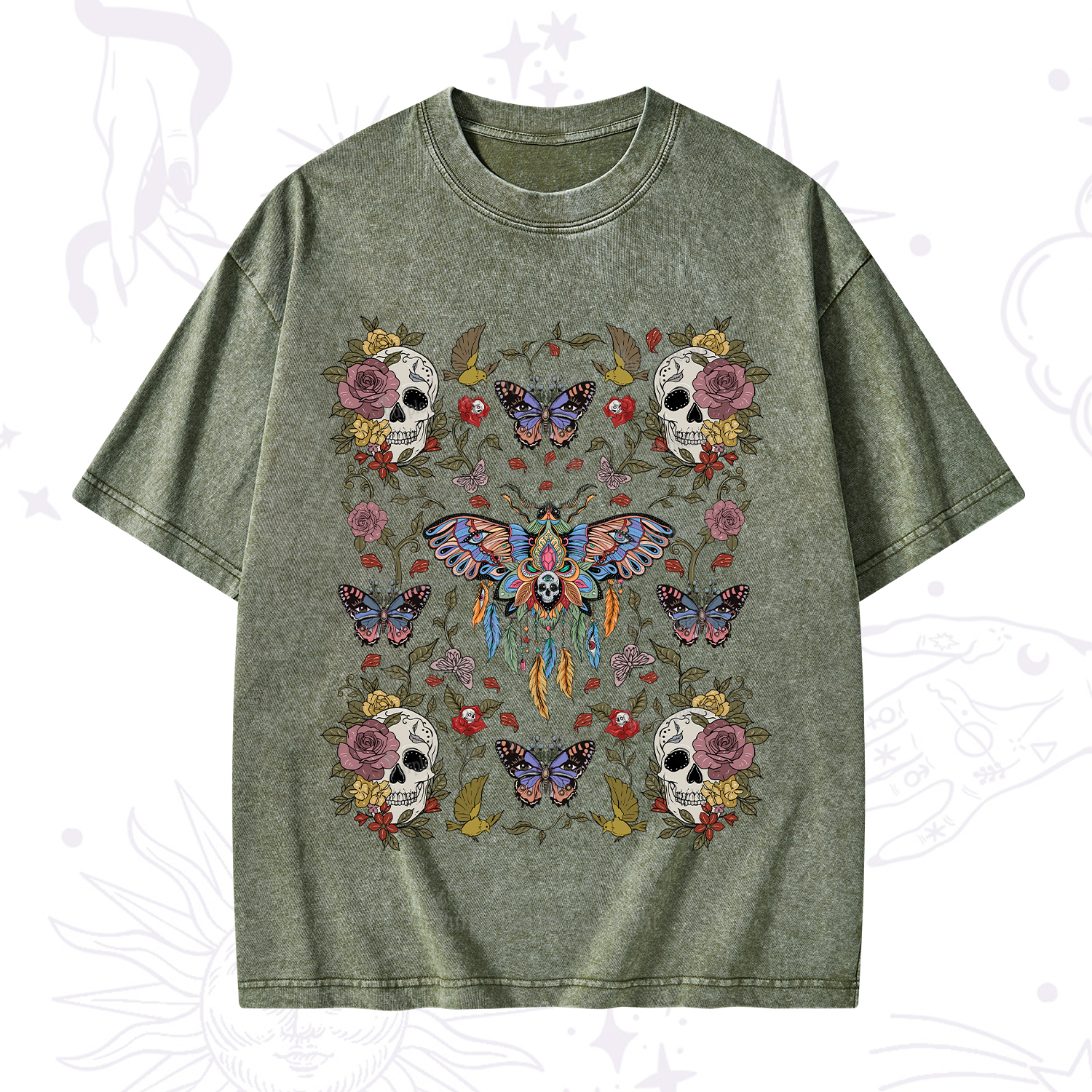 Purplehecate Moths Dancing Washed T-Shirt