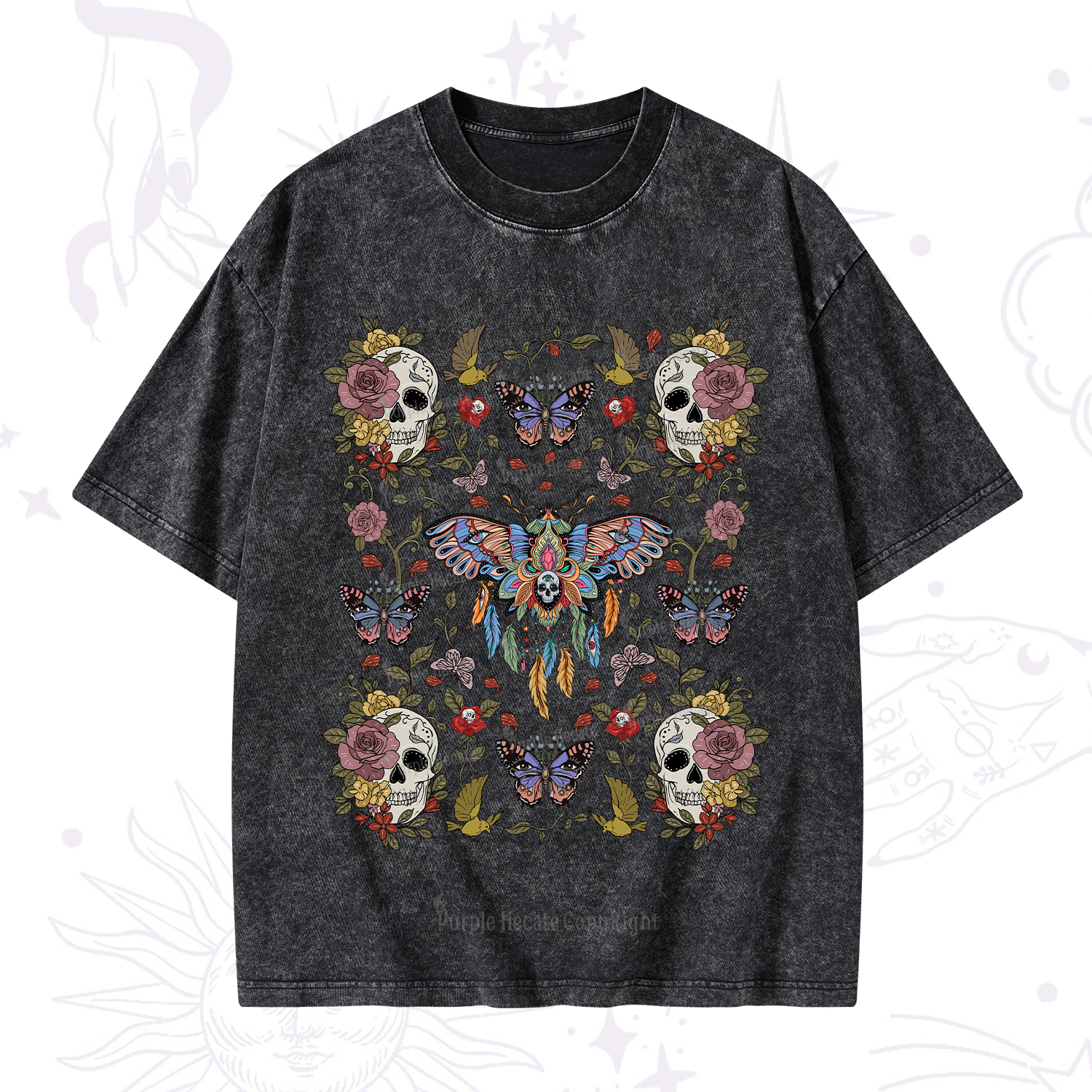 Purplehecate Moths Dancing Washed T-Shirt