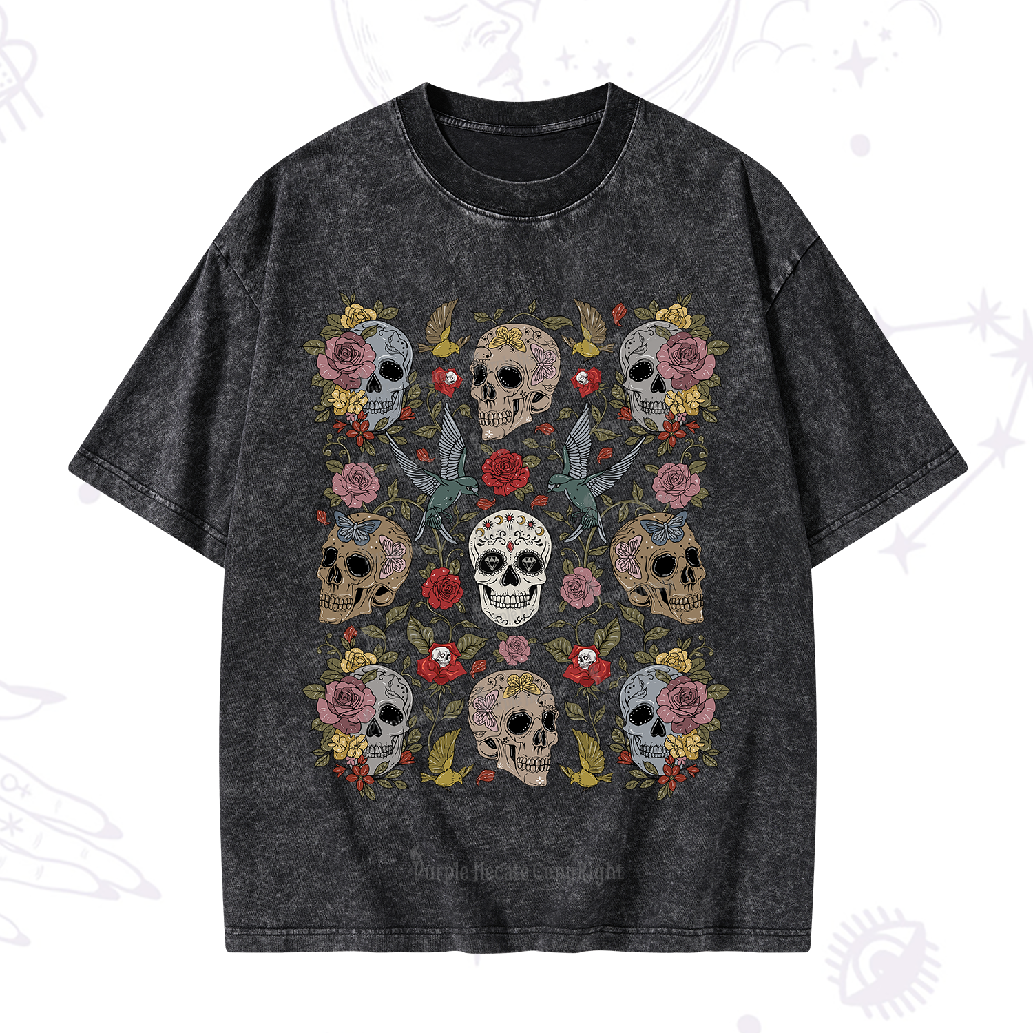 Purplehecate Skull Garden Washed T-Shirt