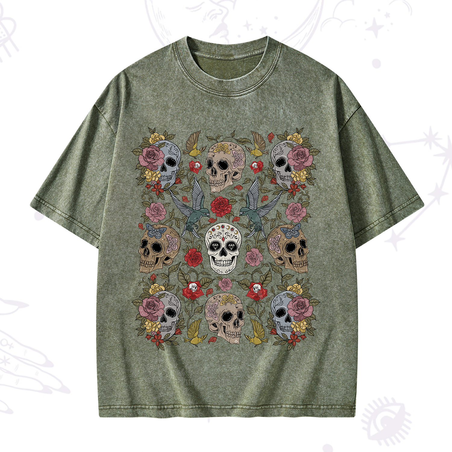 Purplehecate Skull Garden Washed T-Shirt