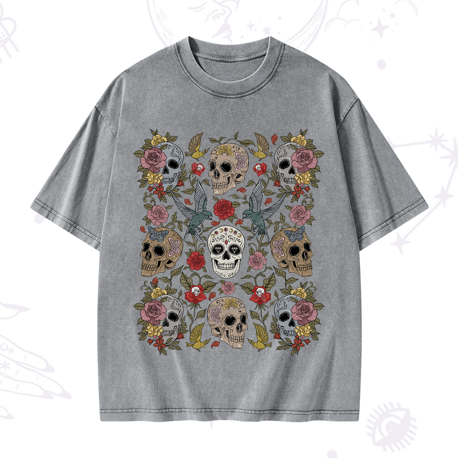 Purplehecate Skull Garden Washed T-Shirt