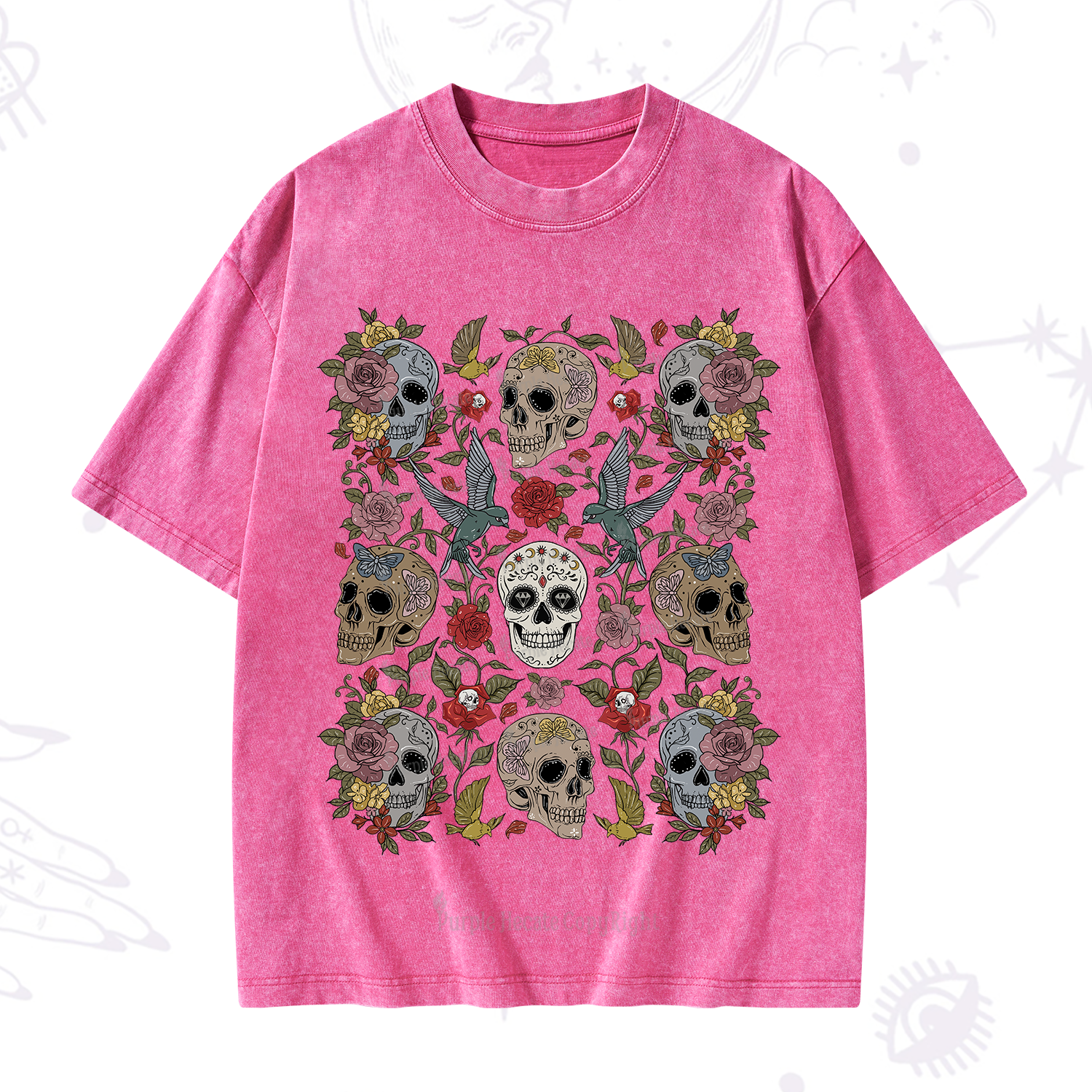 Purplehecate Skull Garden Washed T-Shirt