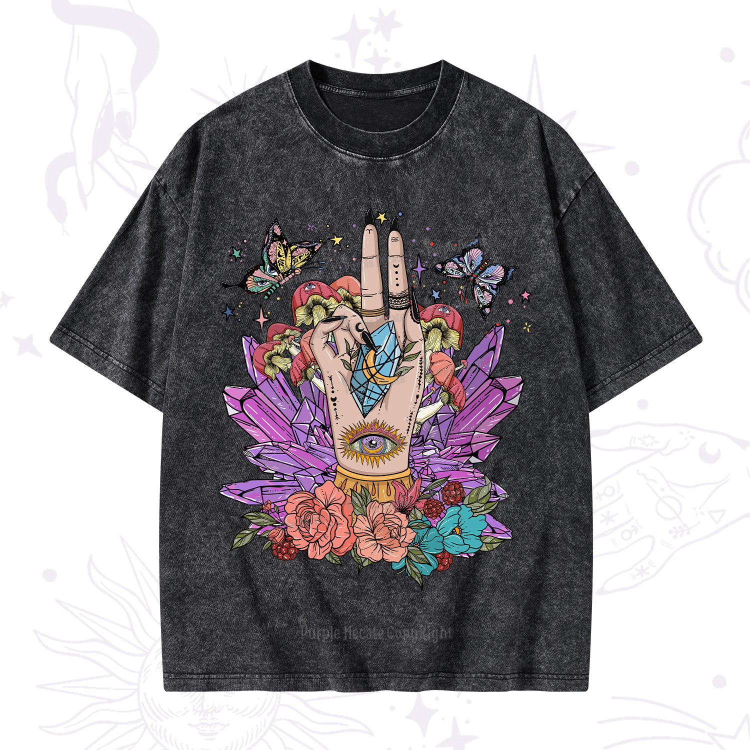 Purplehecate Mystic Crystal Divination Washed T-Shirt