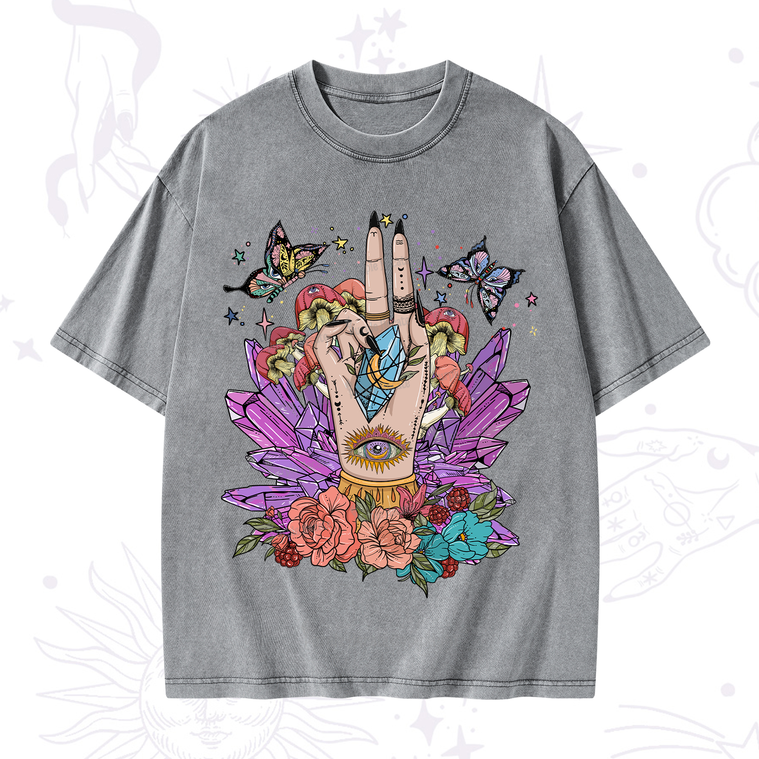 Purplehecate Mystic Crystal Divination Washed T-Shirt