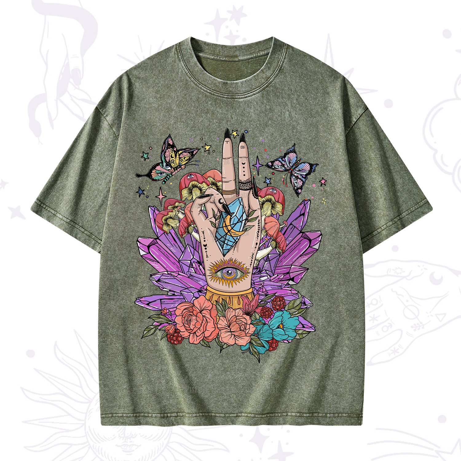 Purplehecate Mystic Crystal Divination Washed T-Shirt