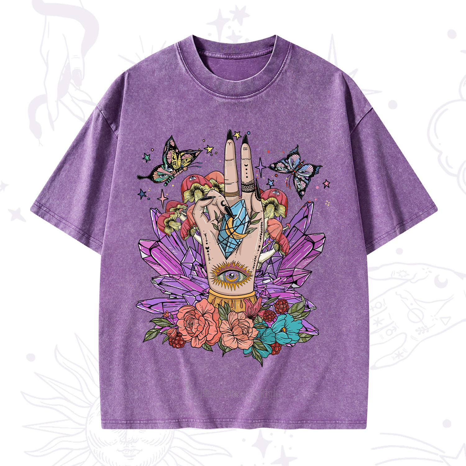 Purplehecate Mystic Crystal Divination Washed T-Shirt