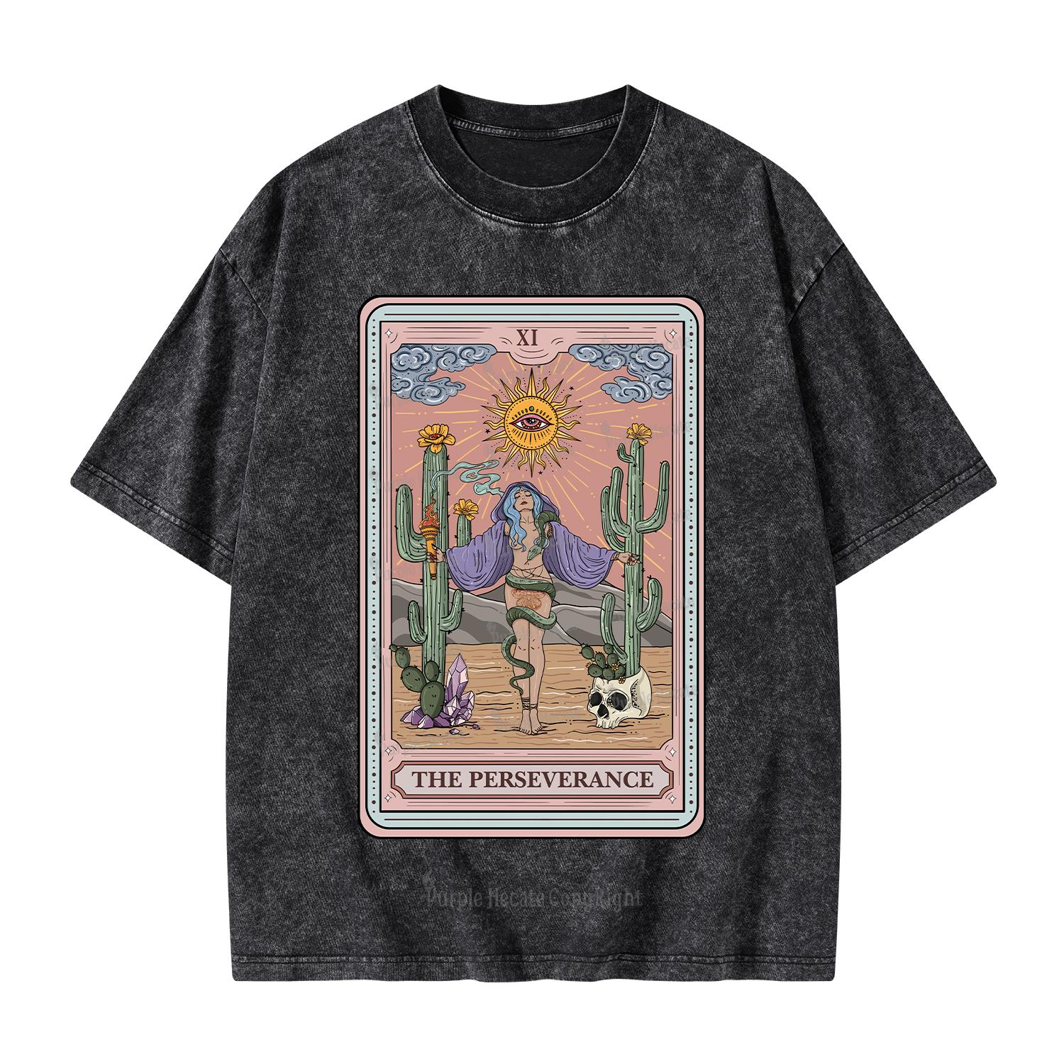 Purplehecate The Perseverance Tarot Card Washed T-Shirt