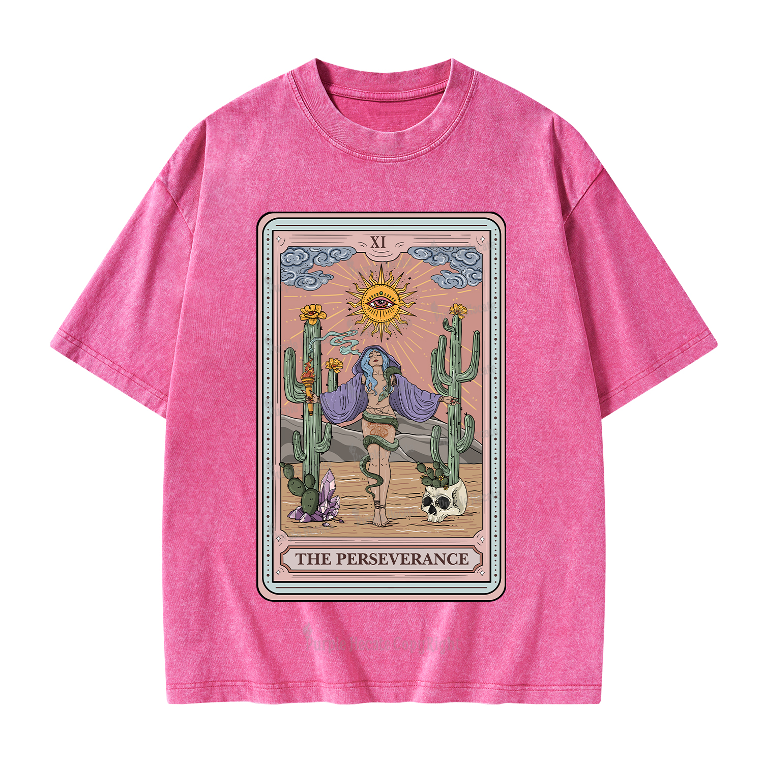 Purplehecate The Perseverance Tarot Card Washed T-Shirt