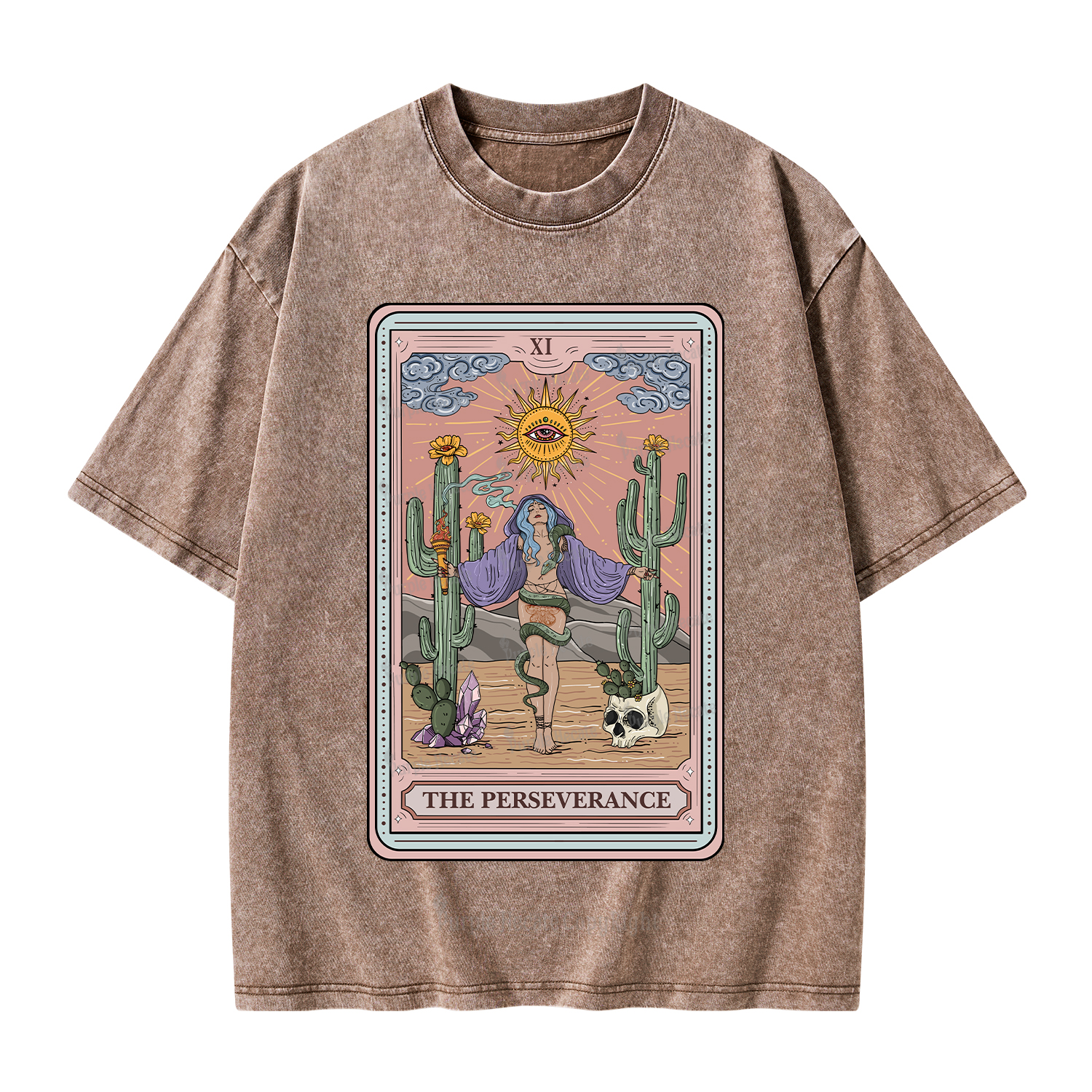 Purplehecate The Perseverance Tarot Card Washed T-Shirt