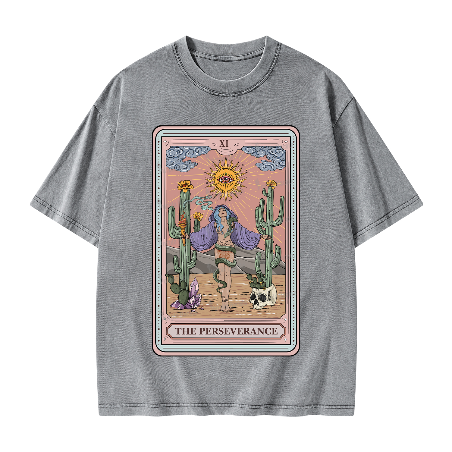 Purplehecate The Perseverance Tarot Card Washed T-Shirt