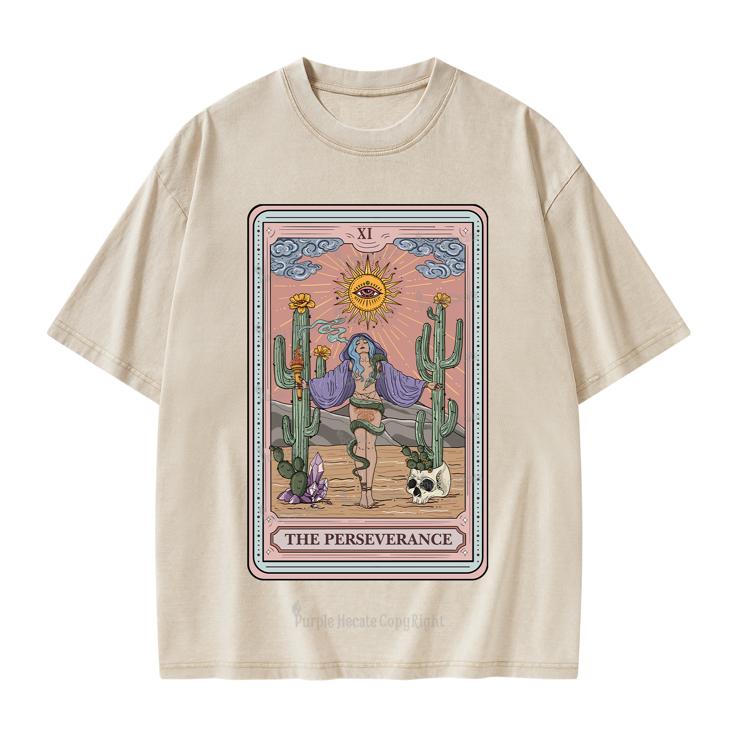Purplehecate The Perseverance Tarot Card Washed T-Shirt
