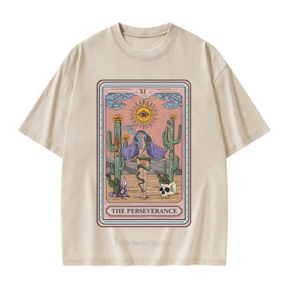 Purplehecate The Perseverance Tarot Card Washed T-Shirt