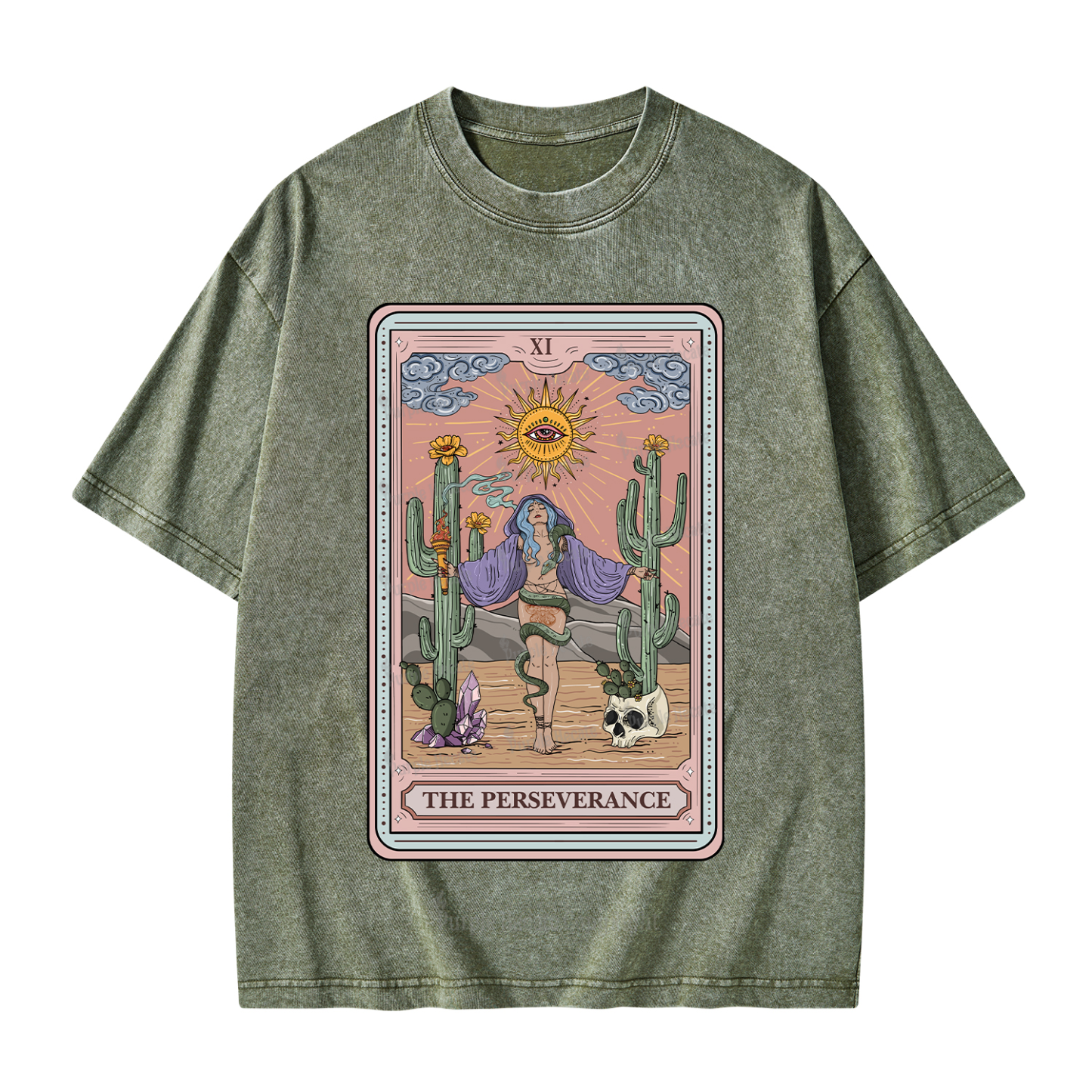 Purplehecate The Perseverance Tarot Card Washed T-Shirt