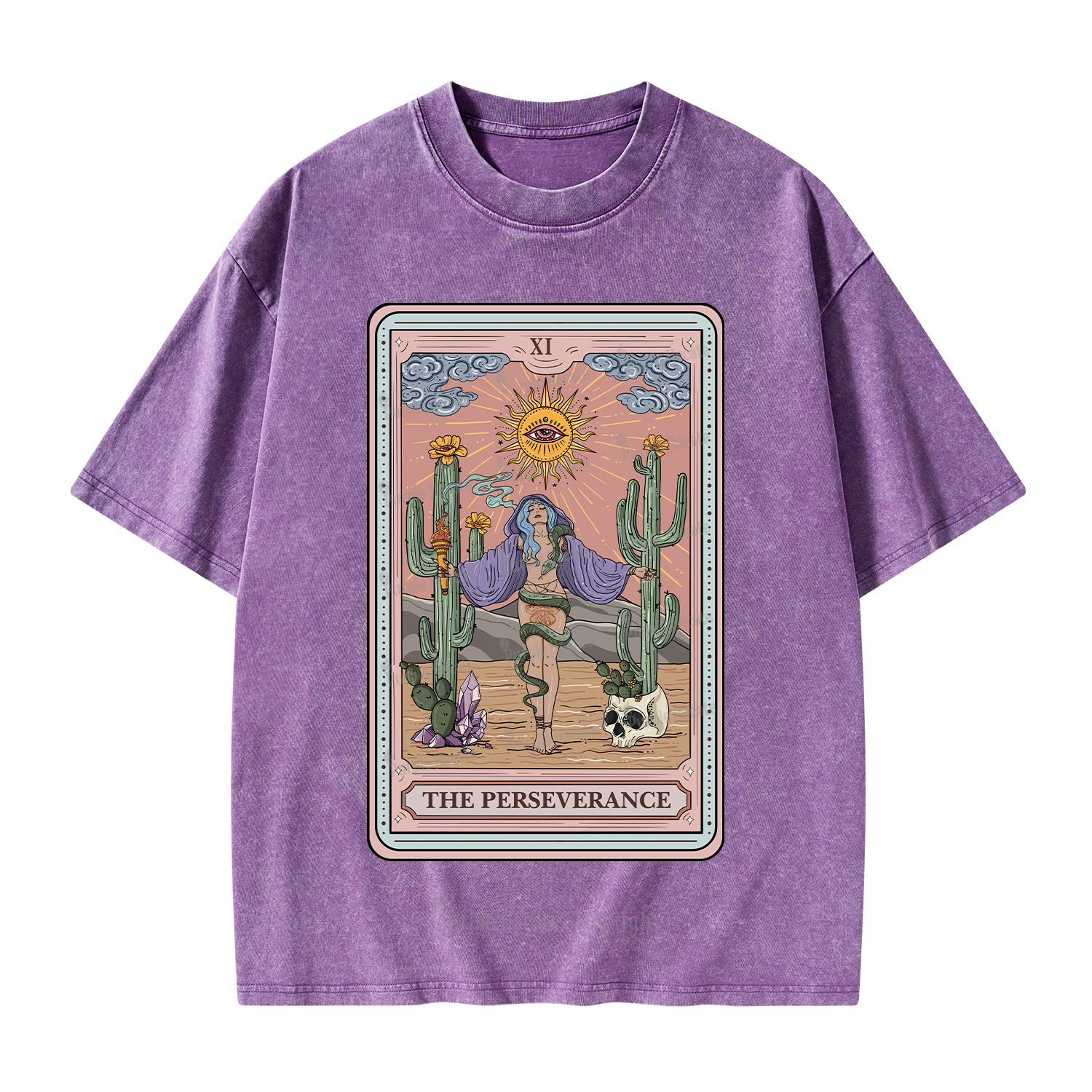 Purplehecate The Perseverance Tarot Card Washed T-Shirt