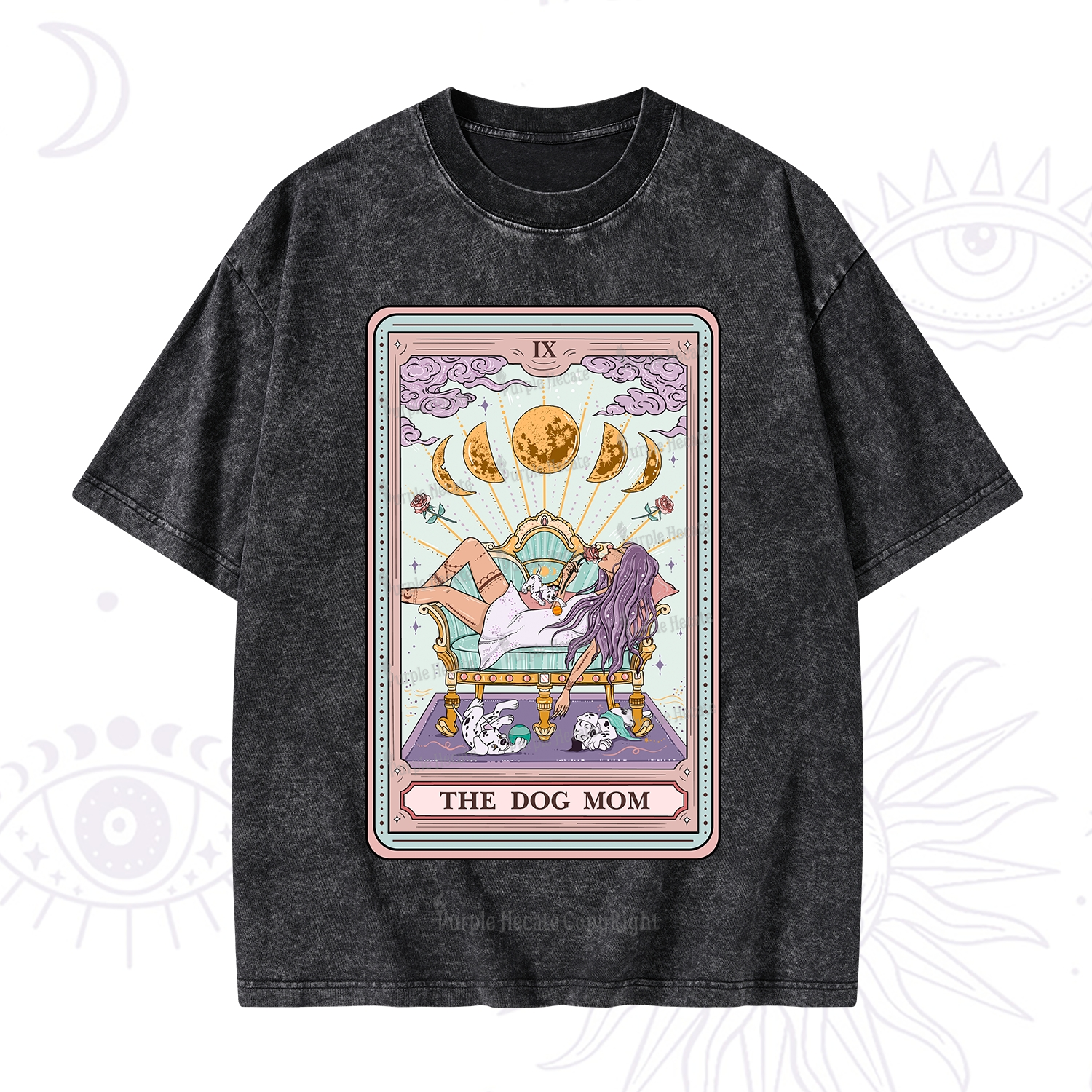 Purplehecate The Dog Mom Tarot Card Washed T-Shirt