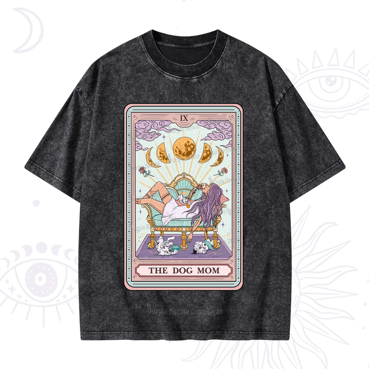 Purplehecate The Dog Mom Tarot Card Washed T-Shirt