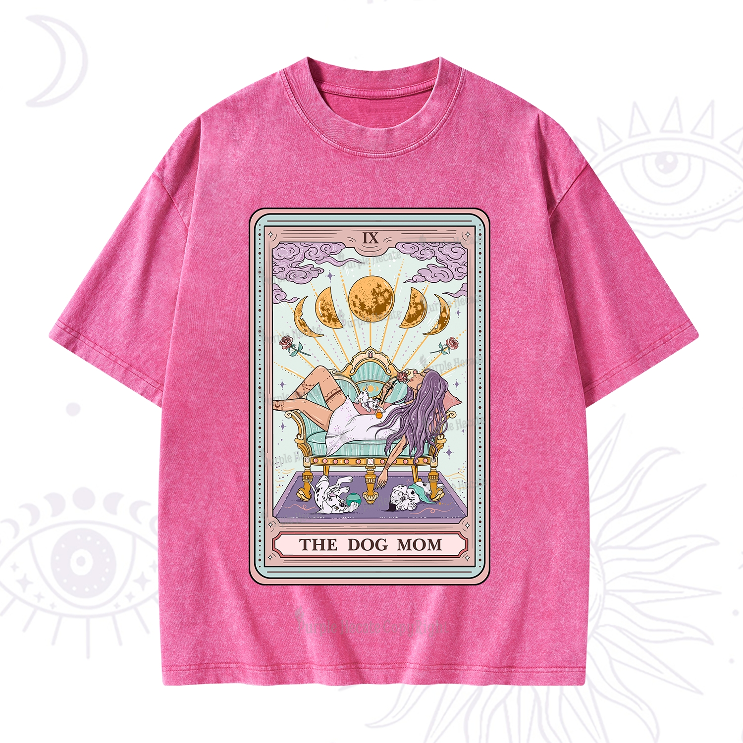 Purplehecate The Dog Mom Tarot Card Washed T-Shirt