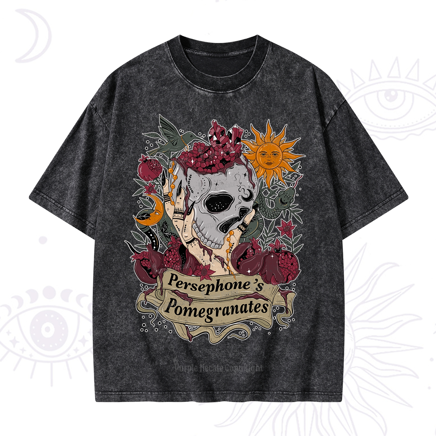 Purplehecate Persephone's Pomegranates Washed T-Shirt