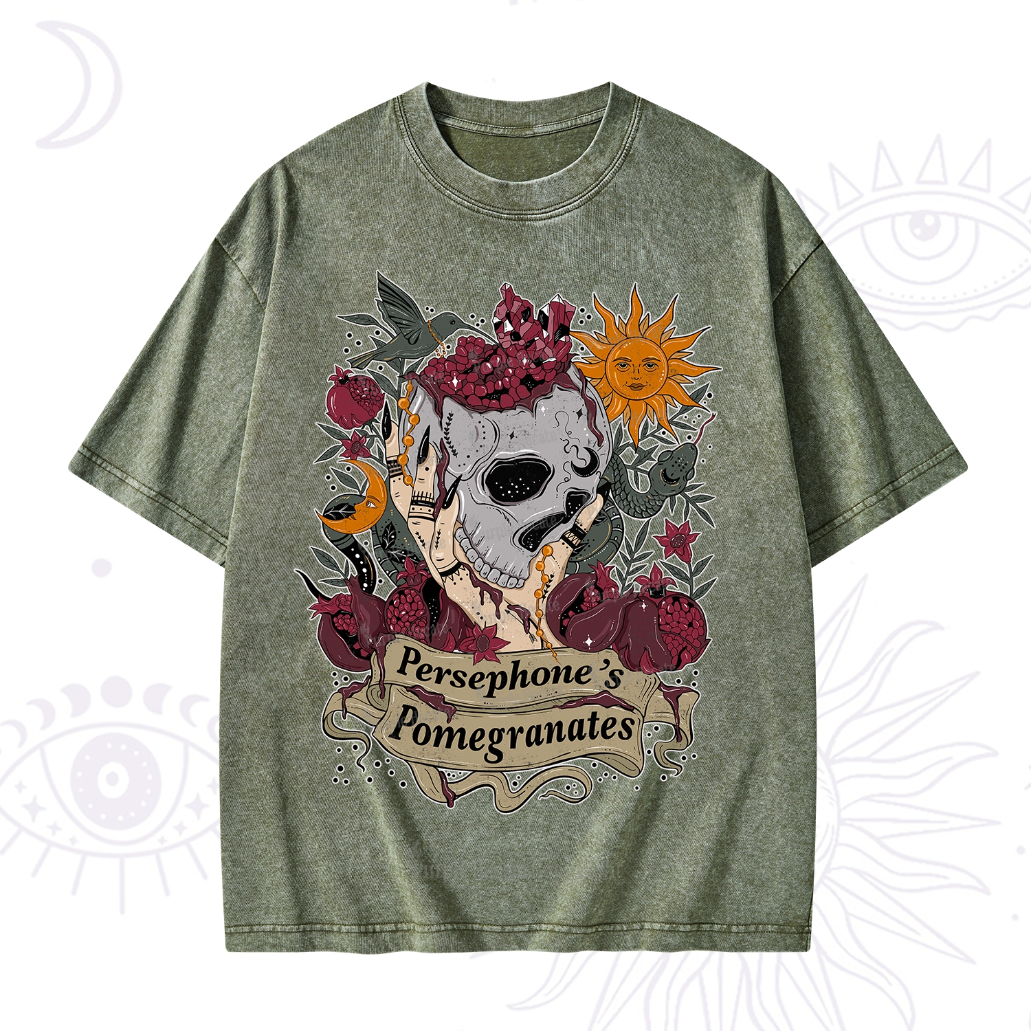 Purplehecate Persephone's Pomegranates Washed T-Shirt