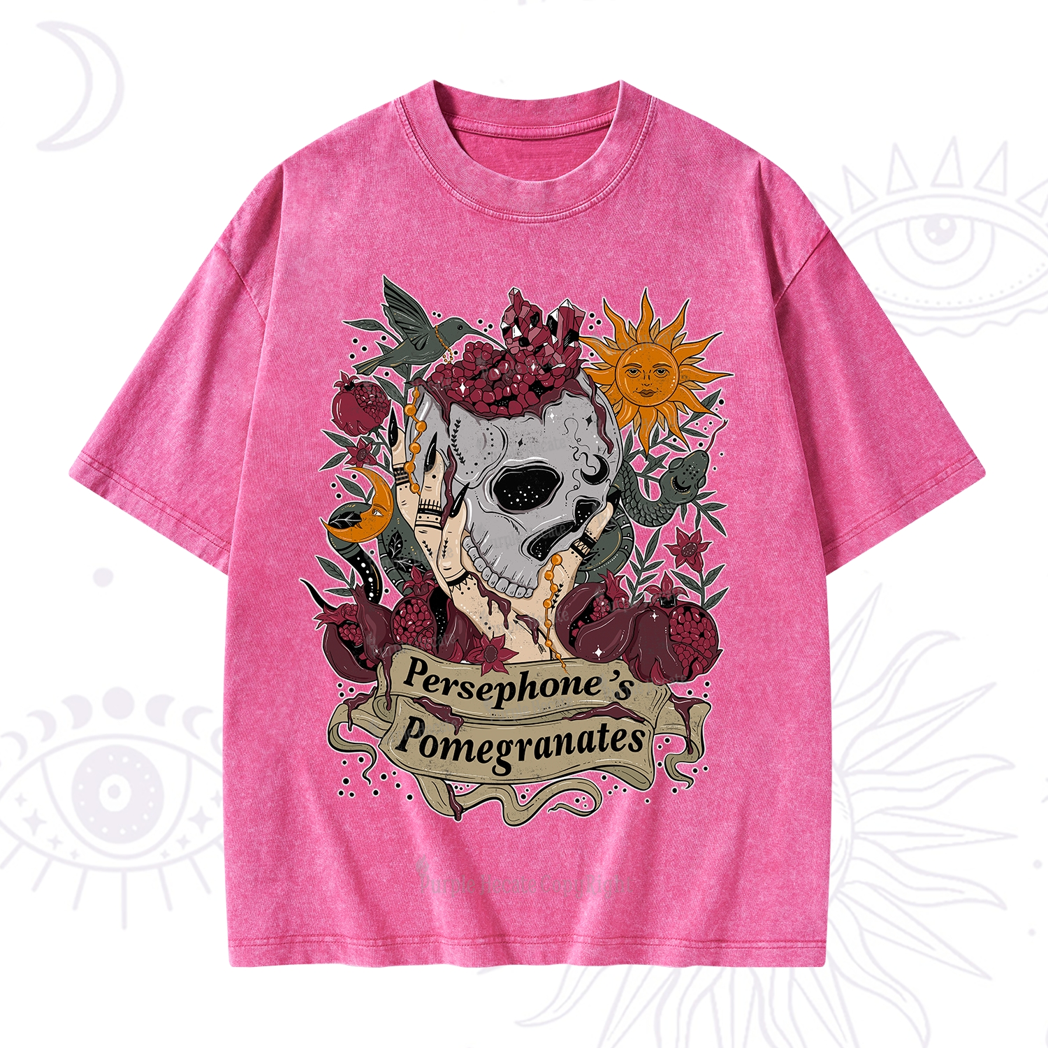 Purplehecate Persephone's Pomegranates Washed T-Shirt
