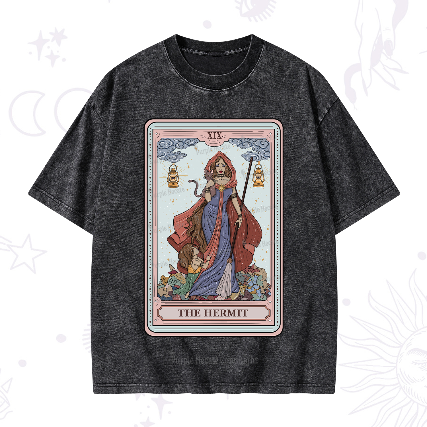 Purplehecate The Hermit Tarot Card Washed T-Shirt