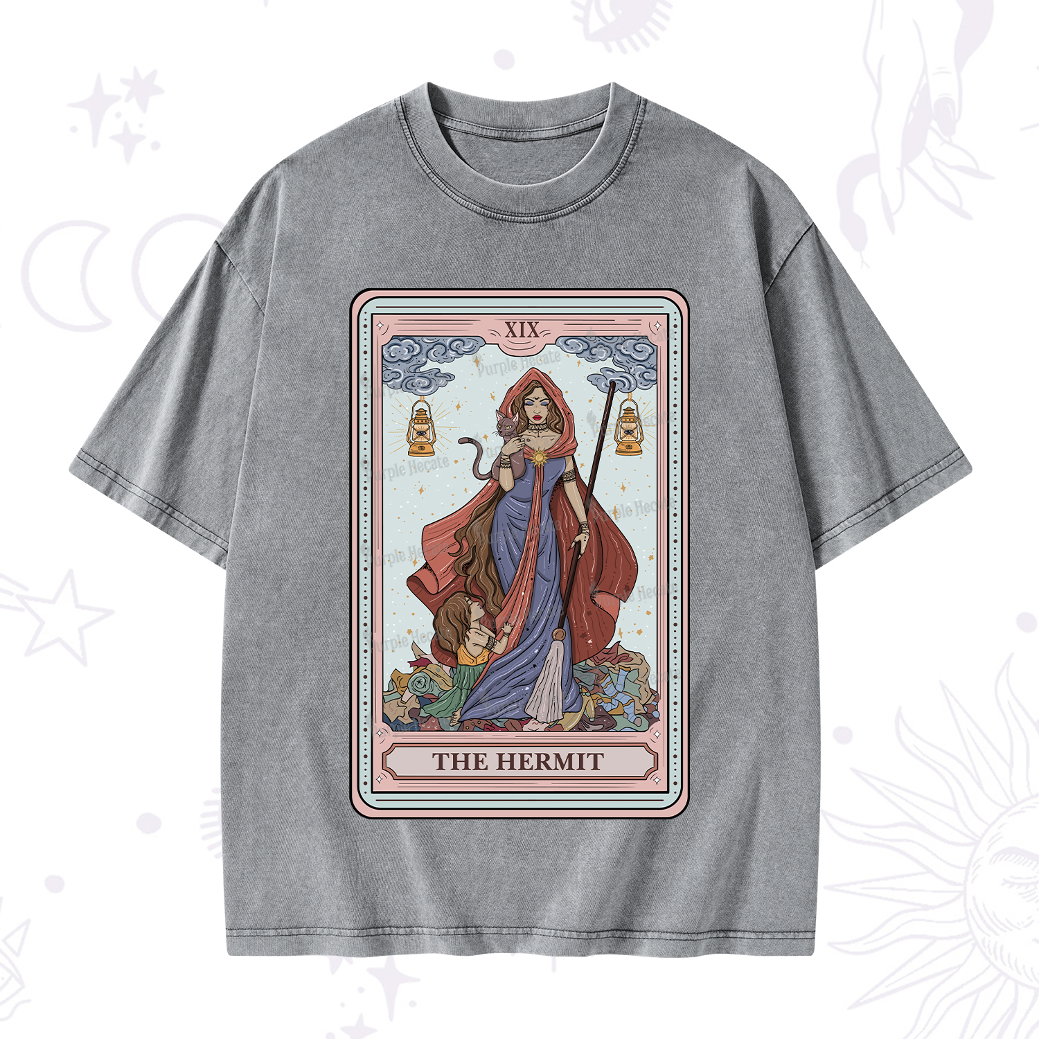 Purplehecate The Hermit Tarot Card Washed T-Shirt