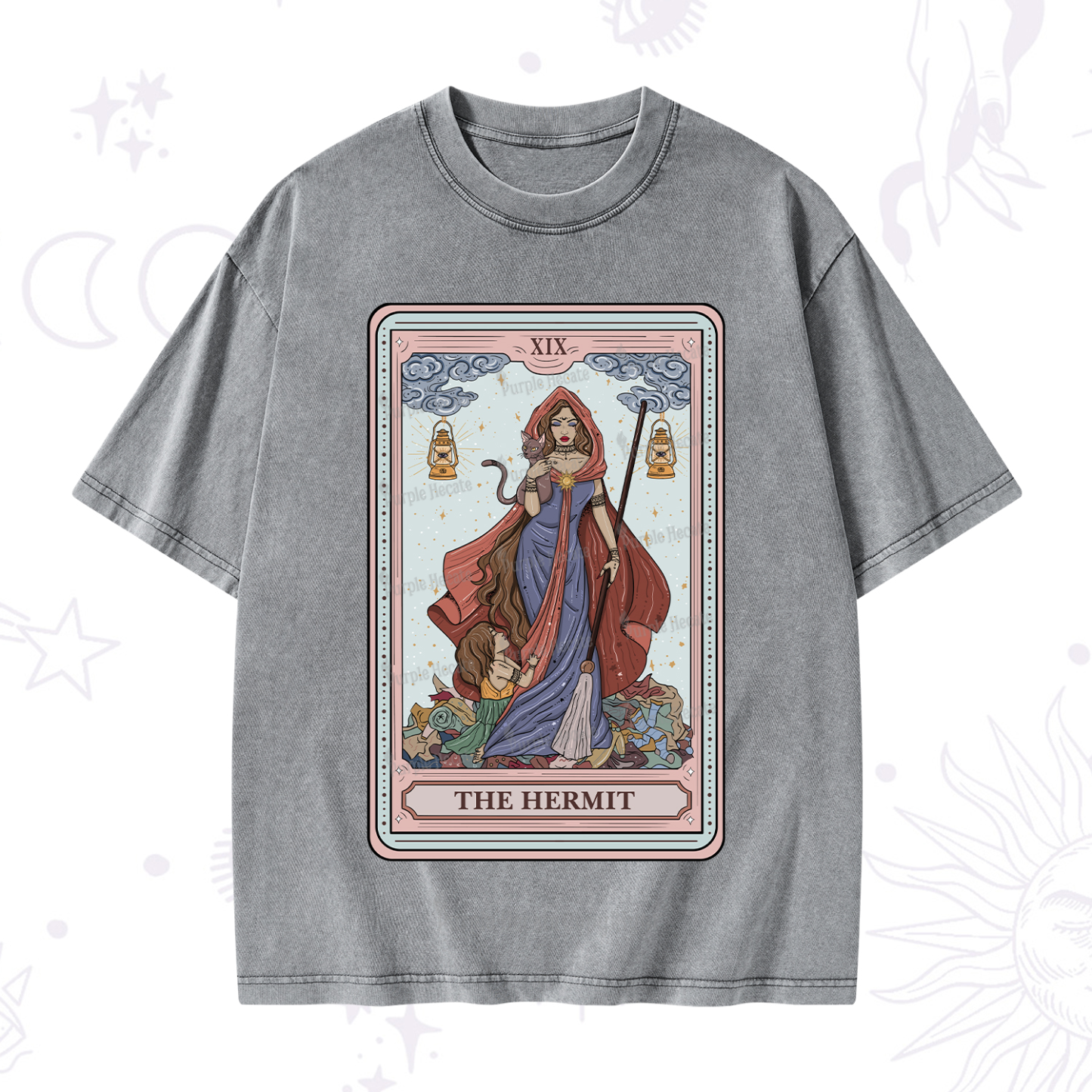 Purplehecate The Hermit Tarot Card Washed T-Shirt