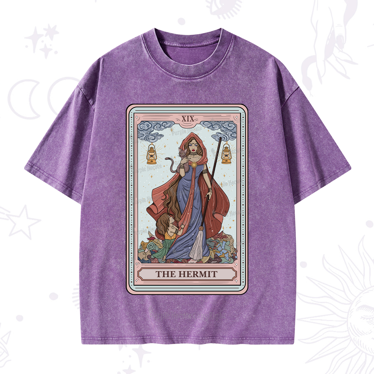 Purplehecate The Hermit Tarot Card Washed T-Shirt