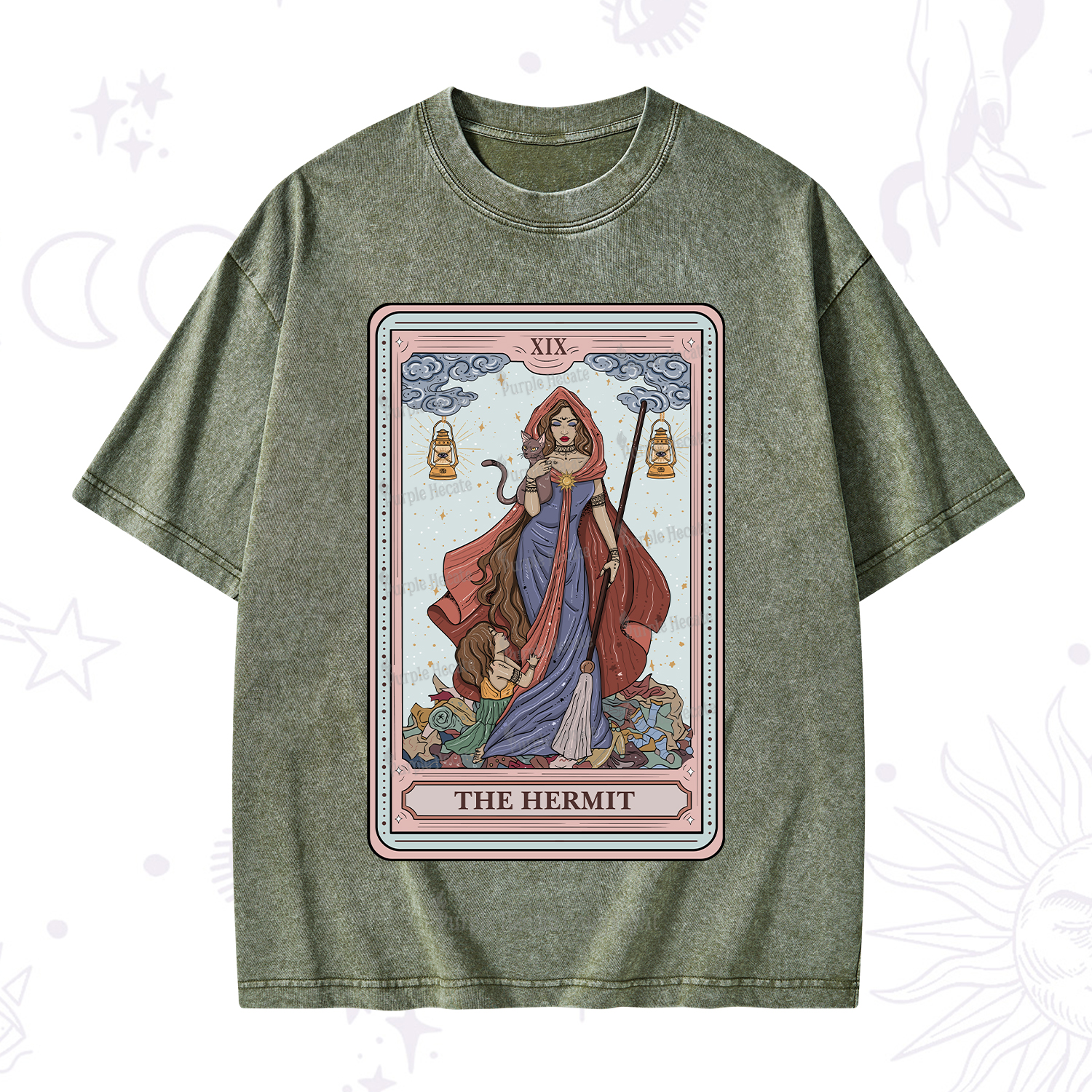 Purplehecate The Hermit Tarot Card Washed T-Shirt
