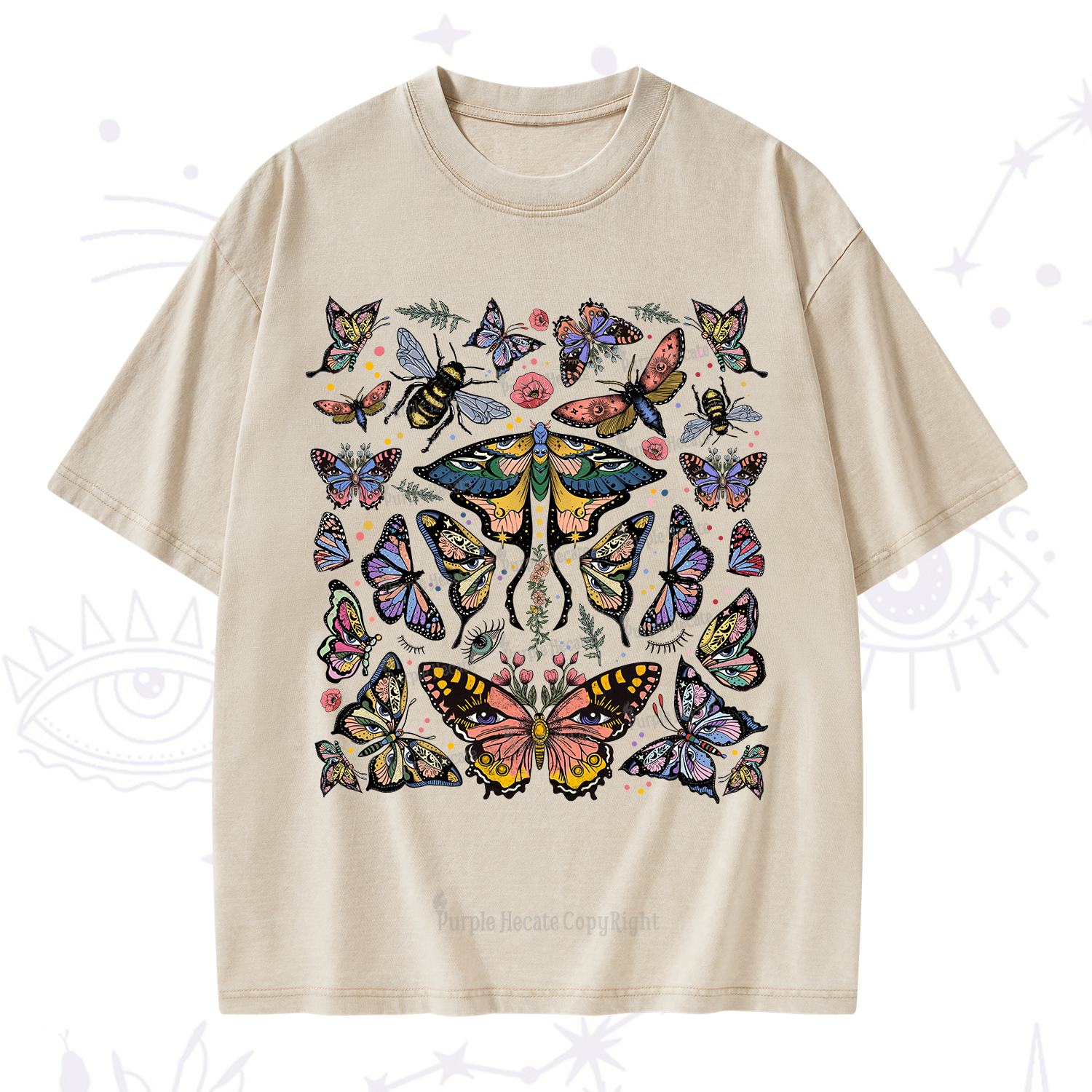Purplehecate Mystical Butterfly & Moth Washed T-Shirt