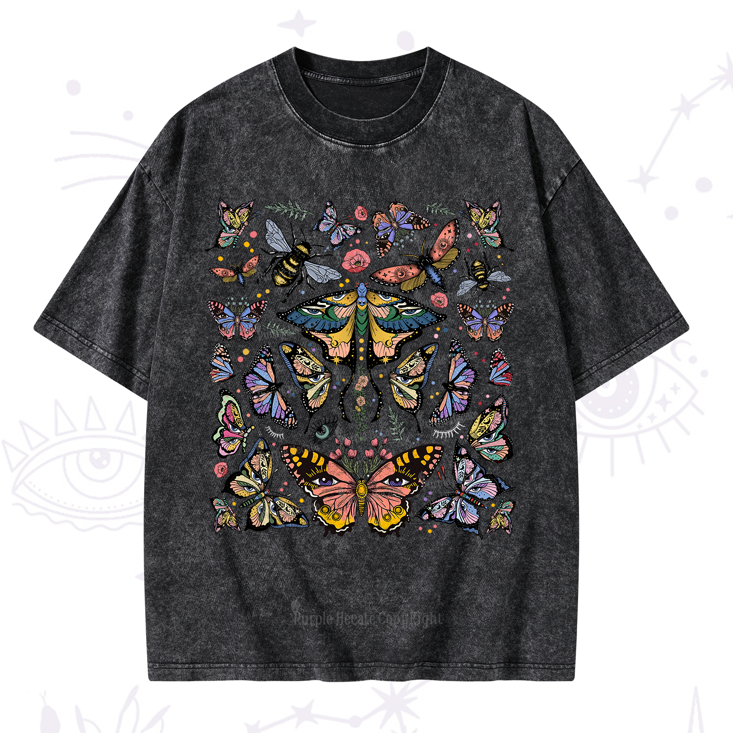 Purplehecate Mystical Butterfly & Moth Washed T-Shirt